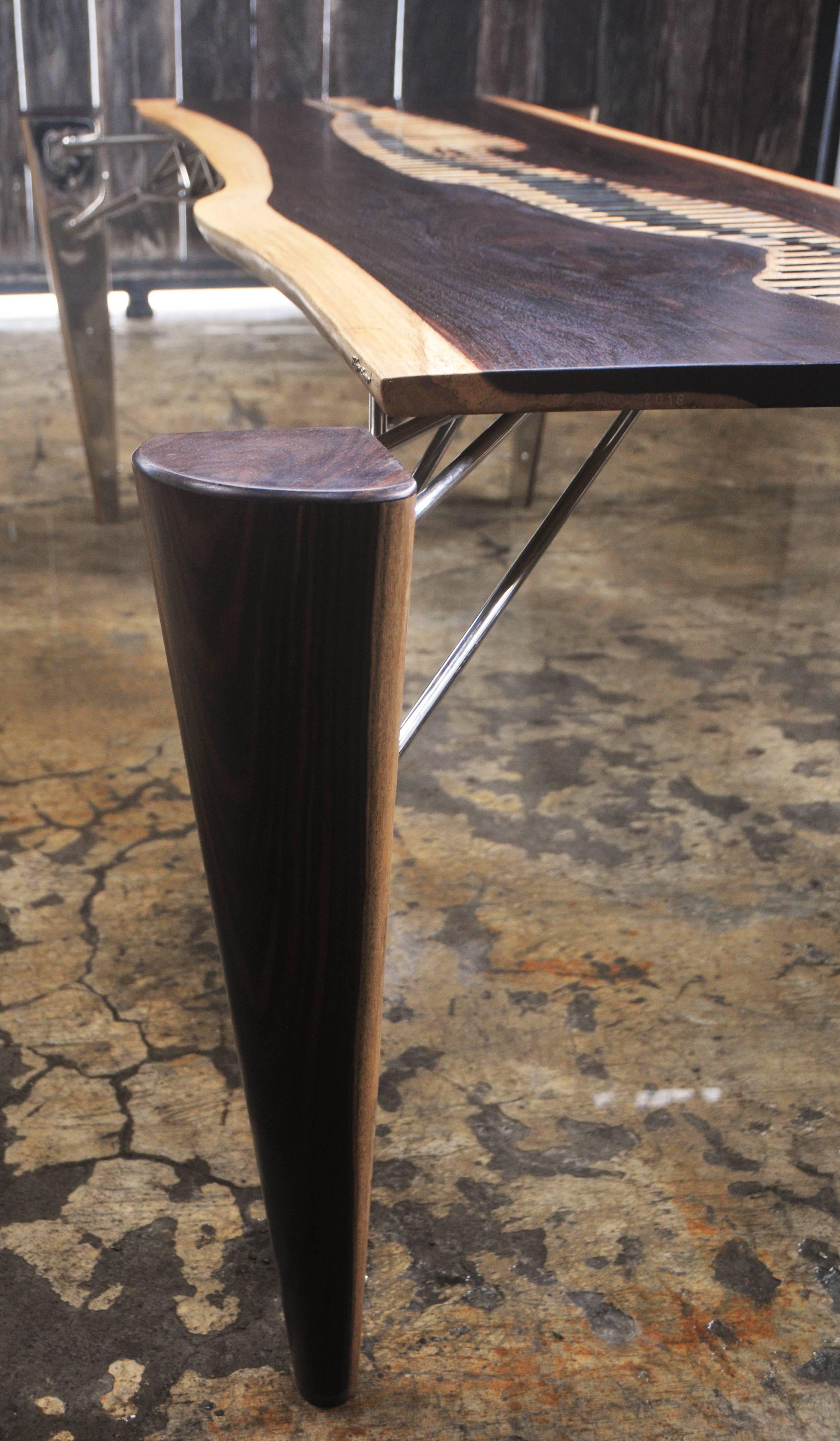 Contemporary Mahakam Table One of a Kind Made of Rosewood and Mirror Polished Stainless Steel