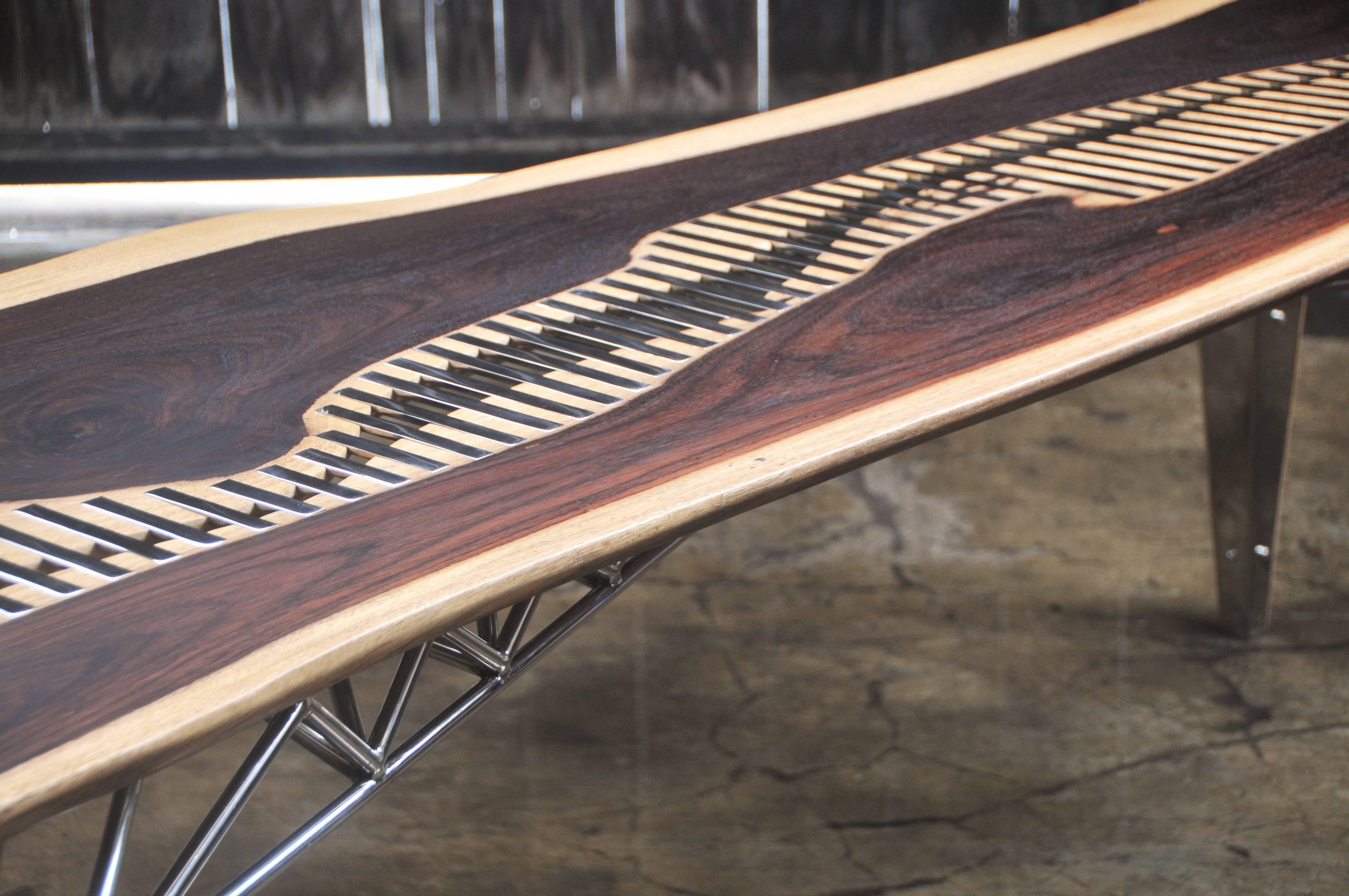 Mahakam Table One of a Kind Made of Rosewood and Mirror Polished Stainless Steel 1