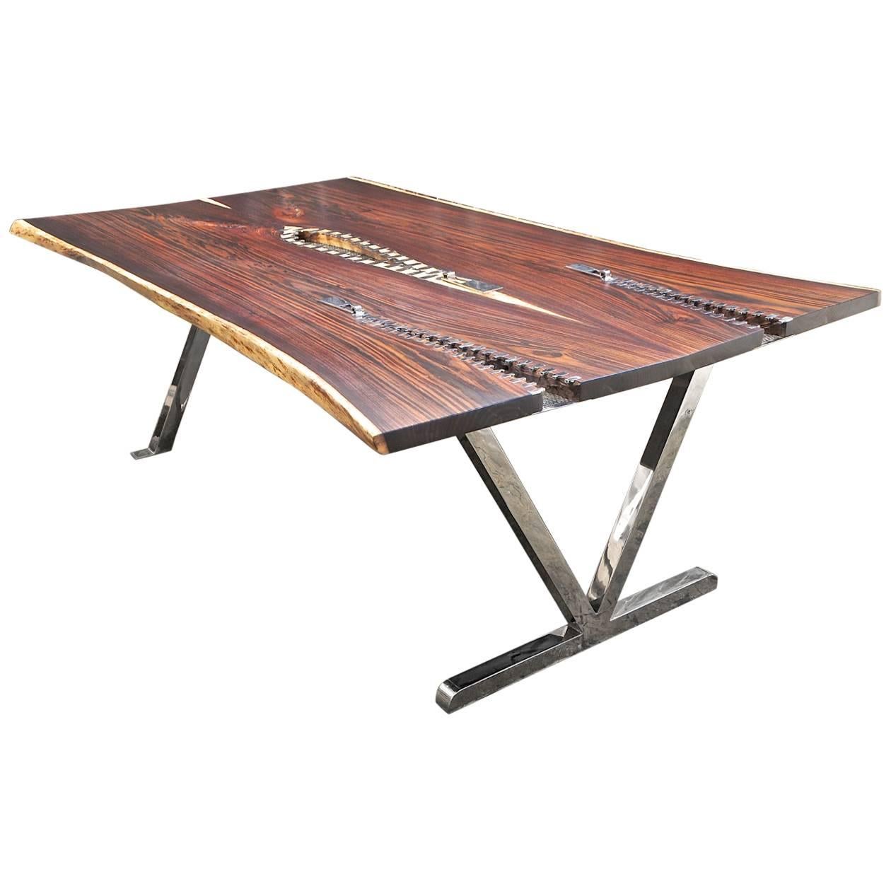 AVe Perfecto Table Made of Rosewood and Mirror Polished Stainless Steel