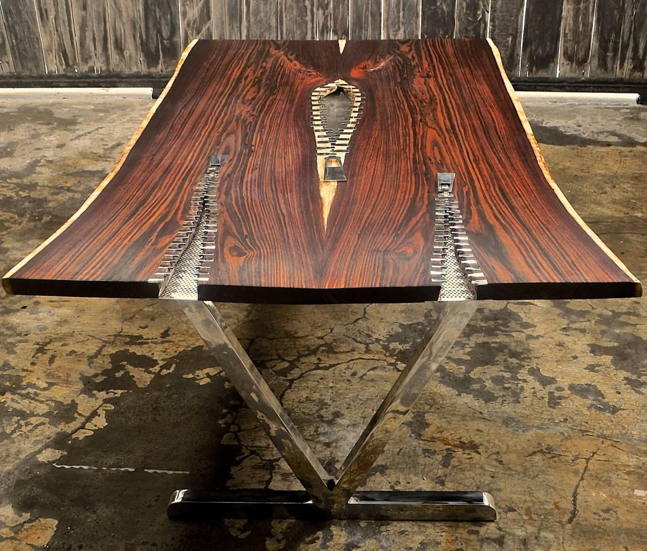 Organic Modern AVe Perfecto Table Made of Rosewood and Mirror Polished Stainless Steel