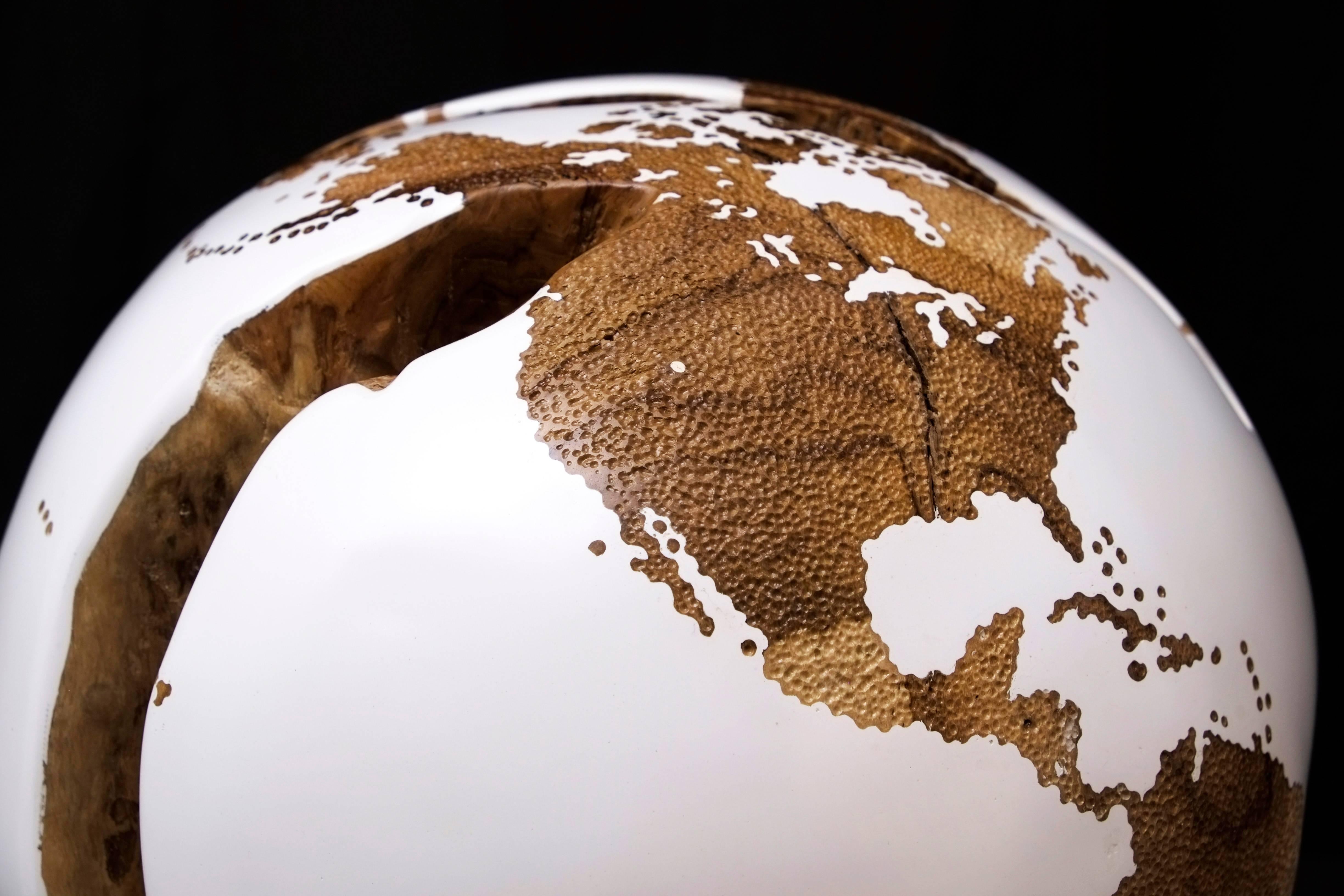 Hand-Carved Hammered Skin Texture on Acrylic White Resin Wooden Globe 30cm