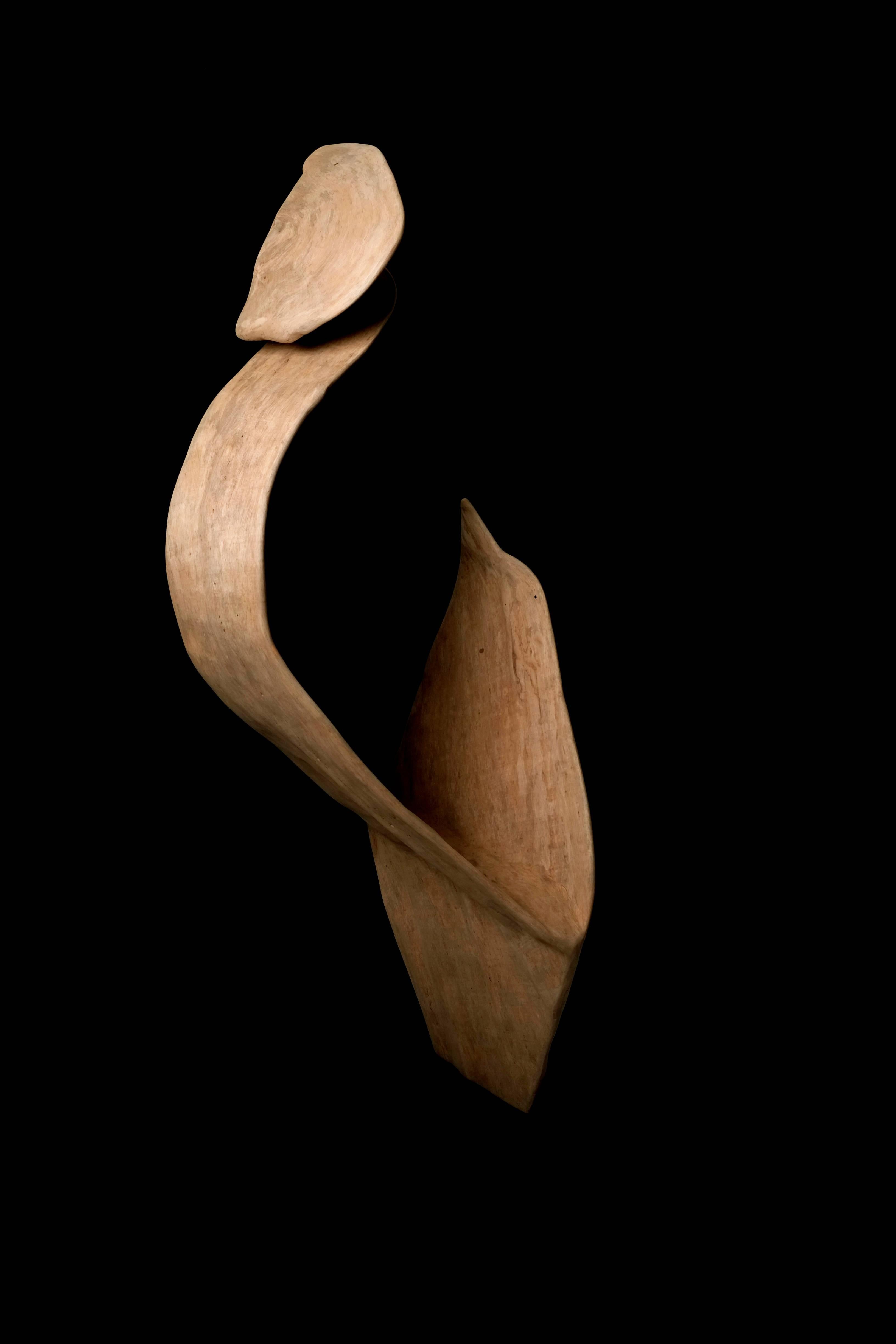 Contemporary Enchanted Borneo, Stunning Wooden Sculpture on Rotating Metal Base
