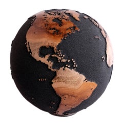 Volcanic black sand wooden globe with burl patterns, 20 cm