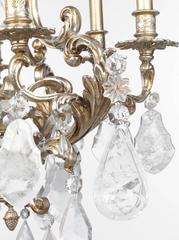Bronze Silver Leaf and Rock Crystal Six-Branch Chandelier in Louis XV Style