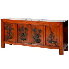 Rare Antique Chinese "Four Seasons" Storage Coffer, Inlaid Carvings, Chinoiserie