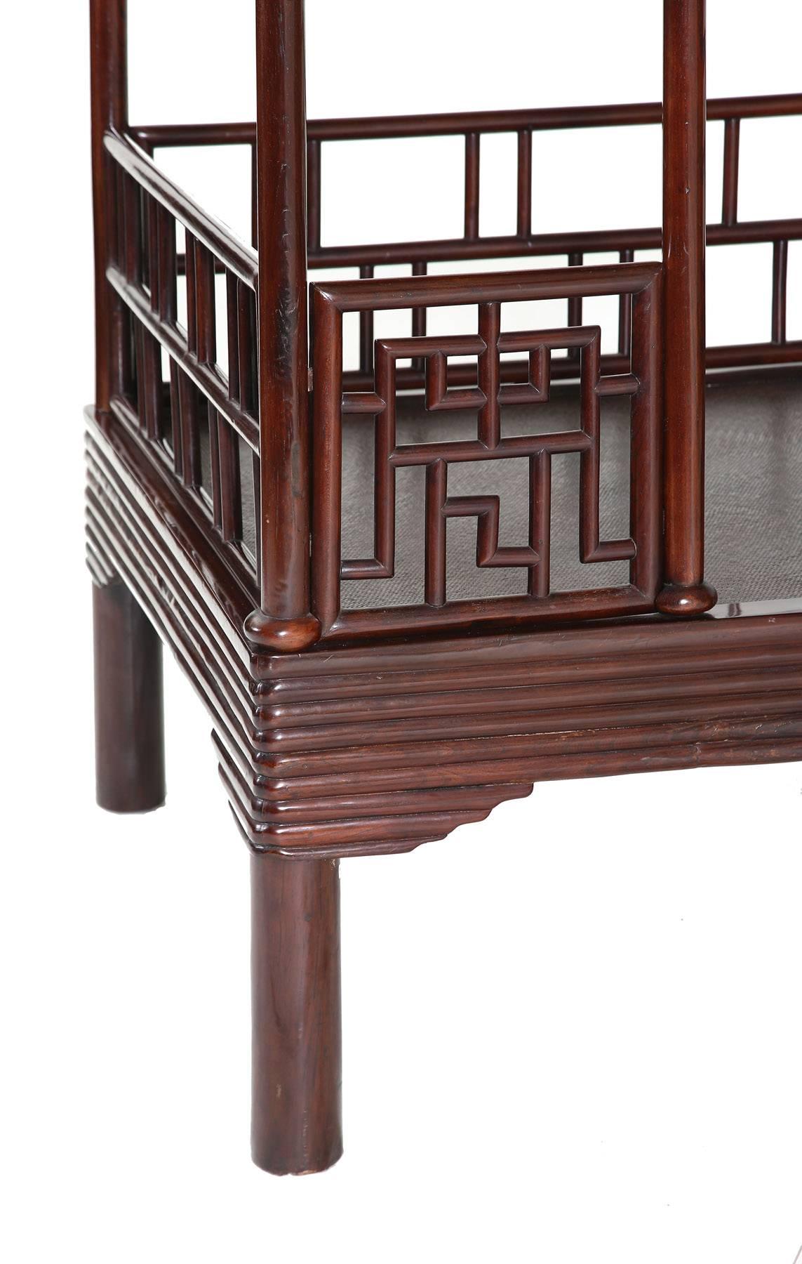 Qing Antique 19th Century Chinese Ju Mu Six Post Canopy Bed, Chinoserie, Suzhou