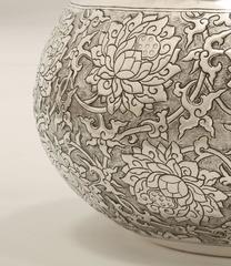 Large Hand-Worked Solid Silver Bowl, Chinoiserie Scrolling Lotus, Centrepiece