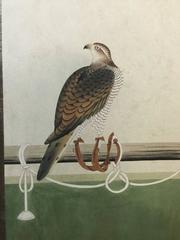 Hand Painted Japanese Folding Screen Byobu Hawks Painting Watercolor Silver Leaf