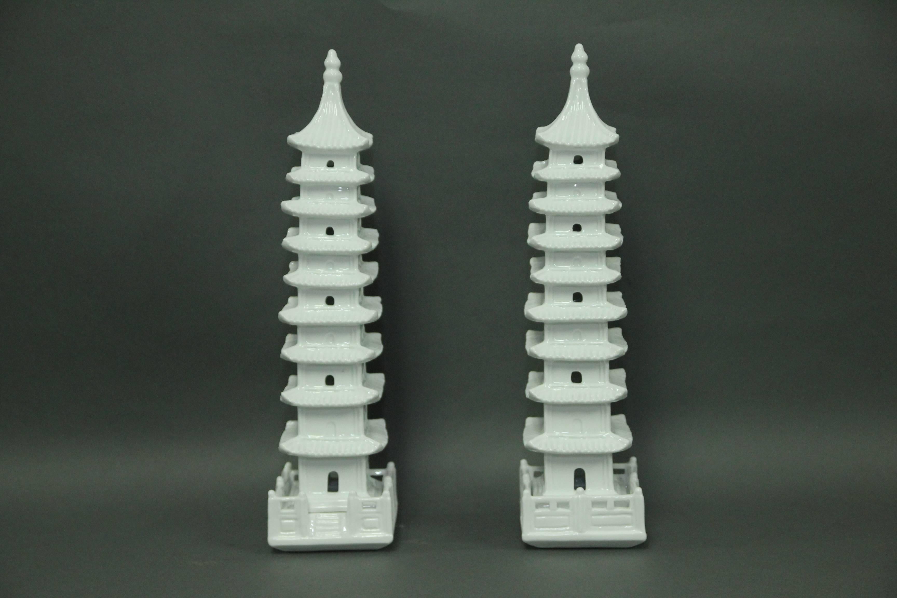 Chinese Blanc de Chine Pagodas, Chinoiserie White Porcelain Object of Art, Pair