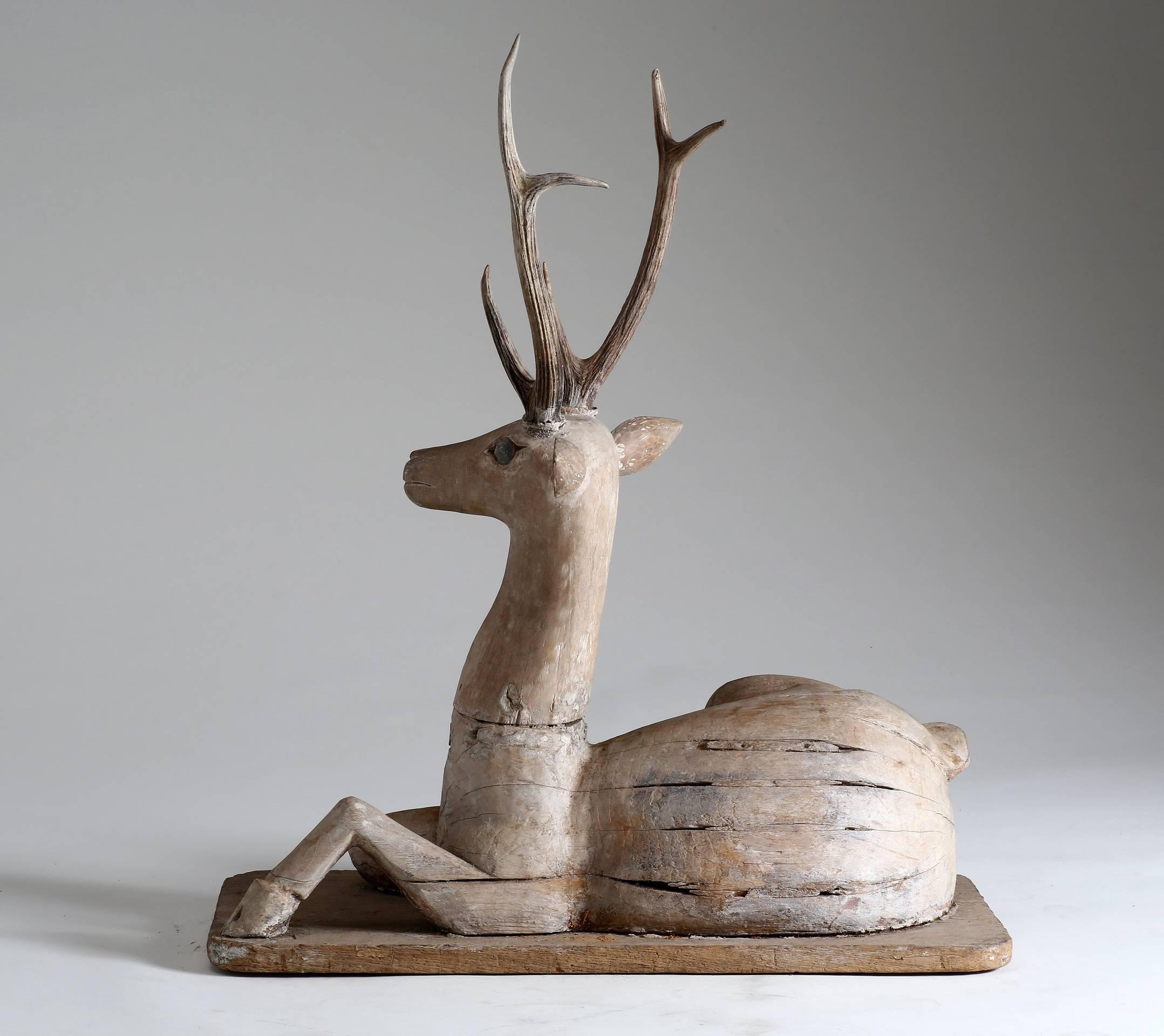 Fine carved wooden deer

The deer is realistically rendered and fully articulated, and the texture of wood realistically resembles the smoothness of the deer’s skin. 

Late 19th century
Thailand 
28 ¼ in L x 11 ½ in D x 33 ½ in H
(72 cm x 29