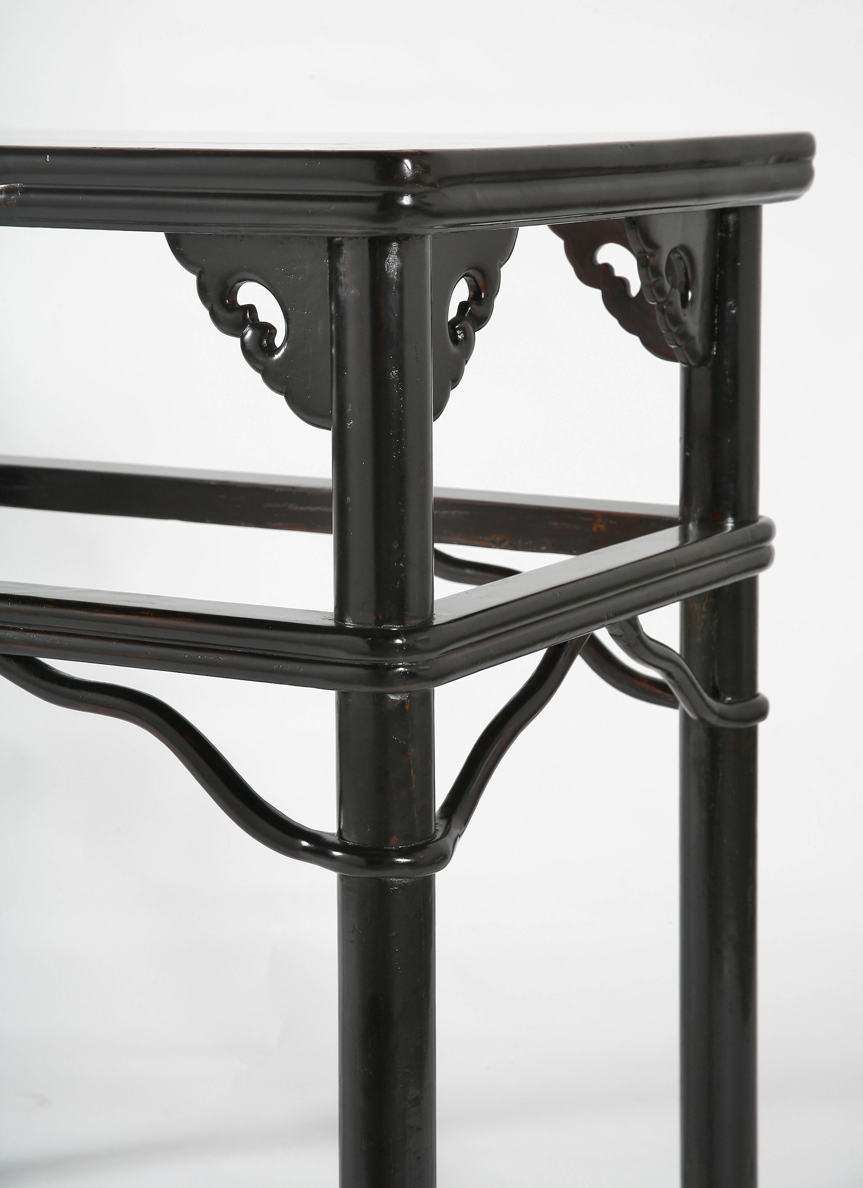 Hand-Crafted Antique Chinese Side or Console Table, Crackled Black Lacquer Top, Chinoiserie