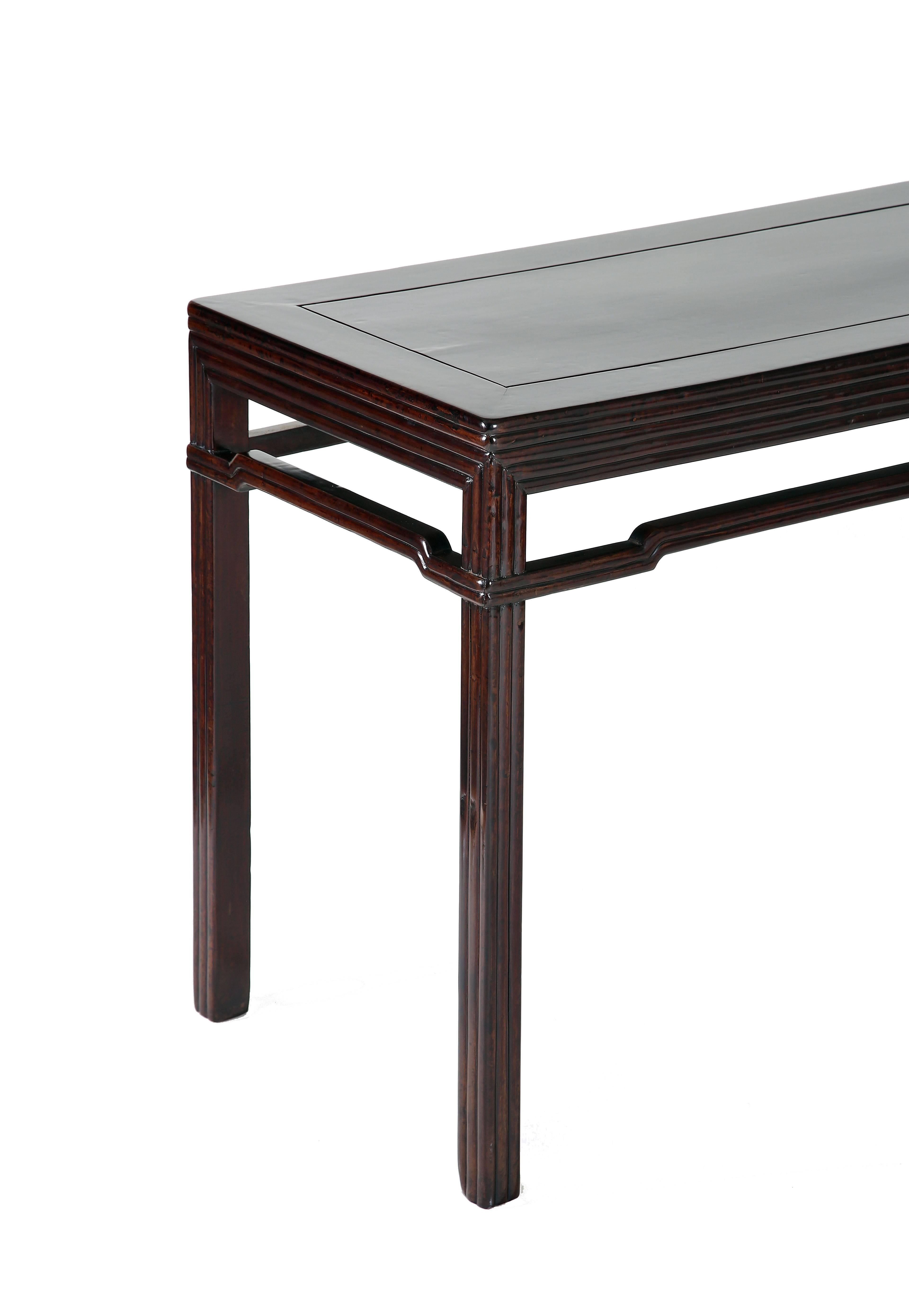Hand-Crafted Antique Long Chinese Ming Table, Carved Lipped, Simulating Bamboo, Chinoiserie