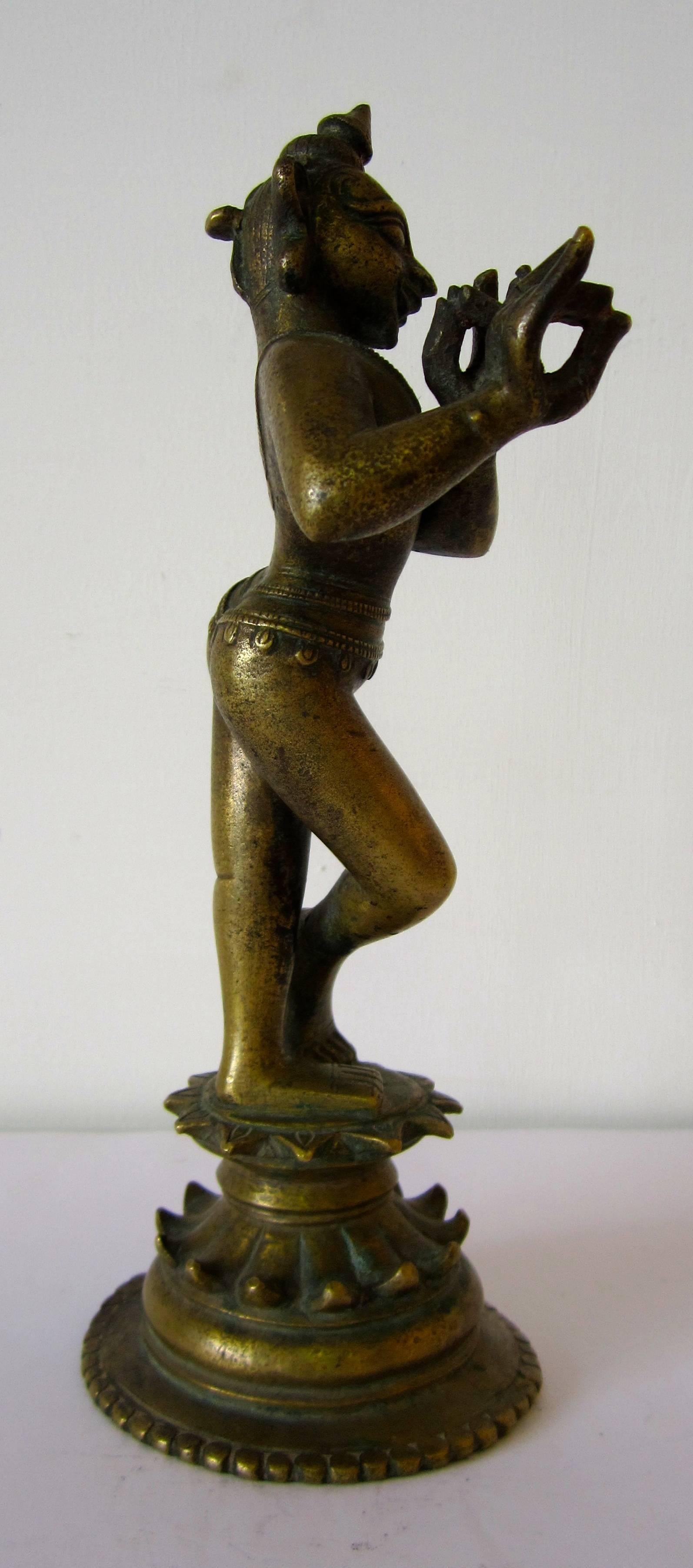 Indian Bronze Figure of Krishna Venugopala In Good Condition For Sale In Fossano, IT