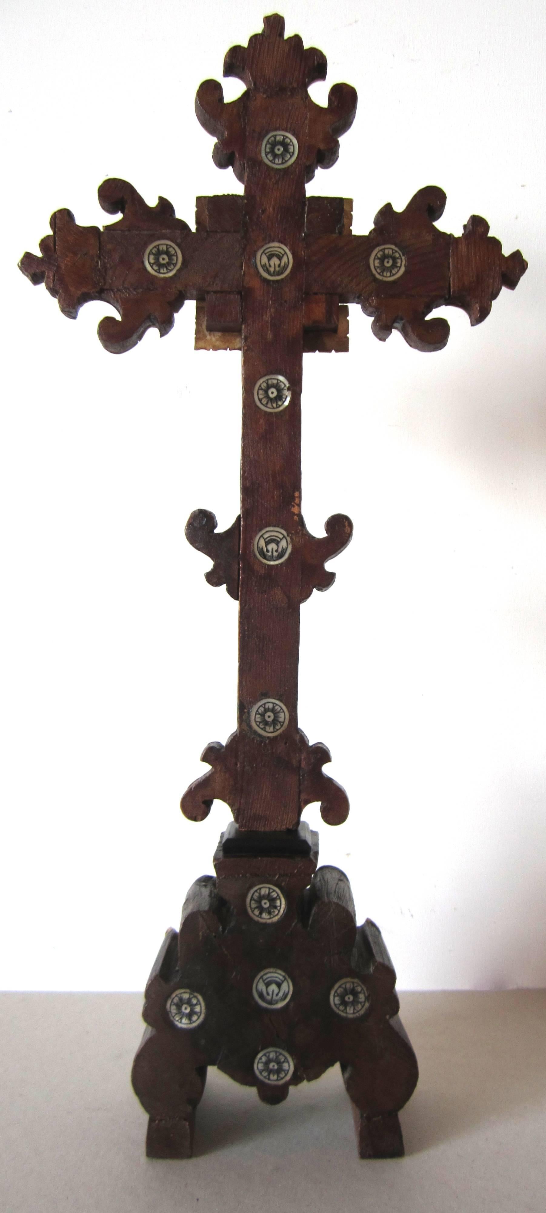 Hardwood Jerusalem Mother-of-Pearl Veneered Cross For Sale
