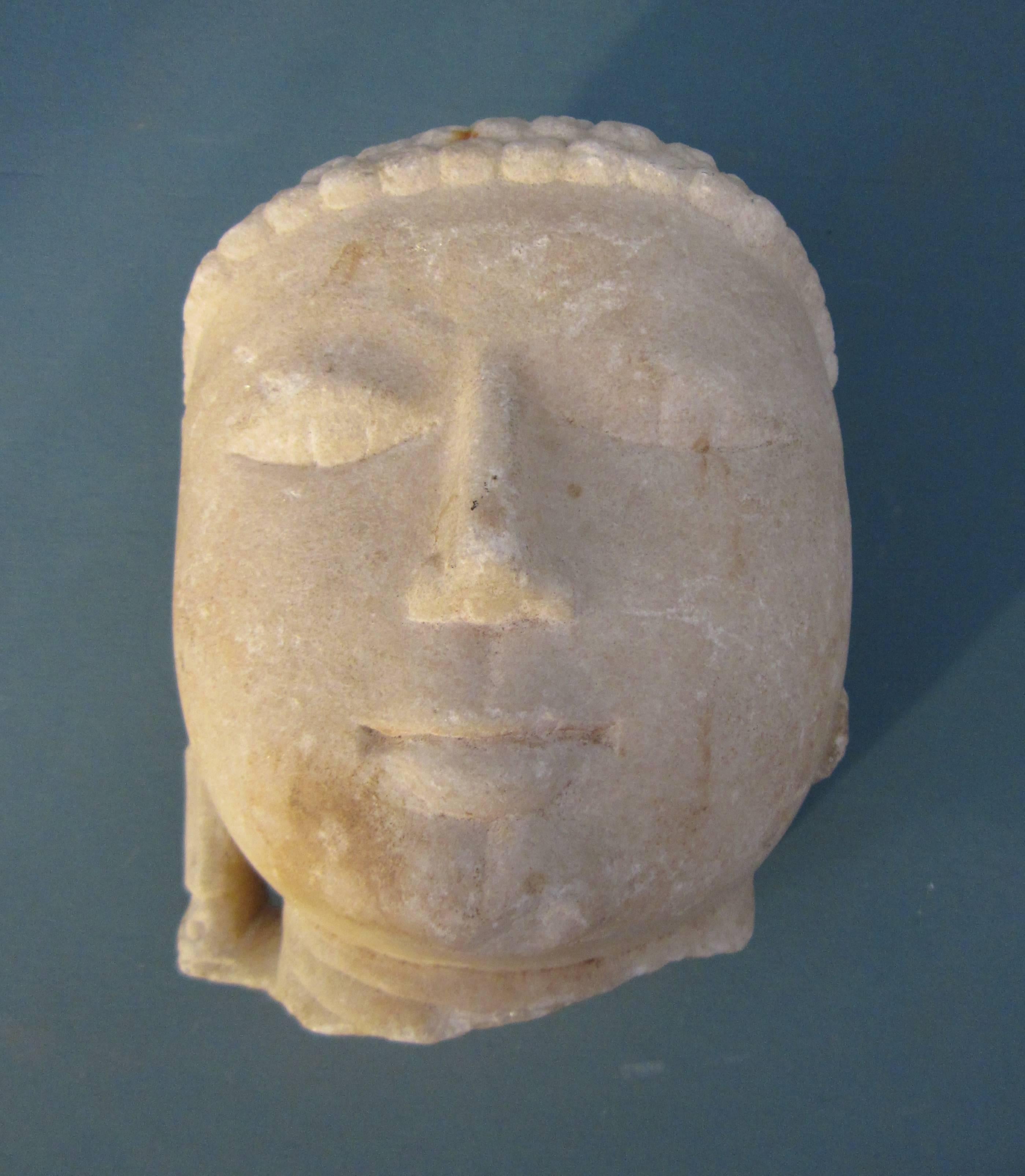 Indian Marble Head of a Jina For Sale