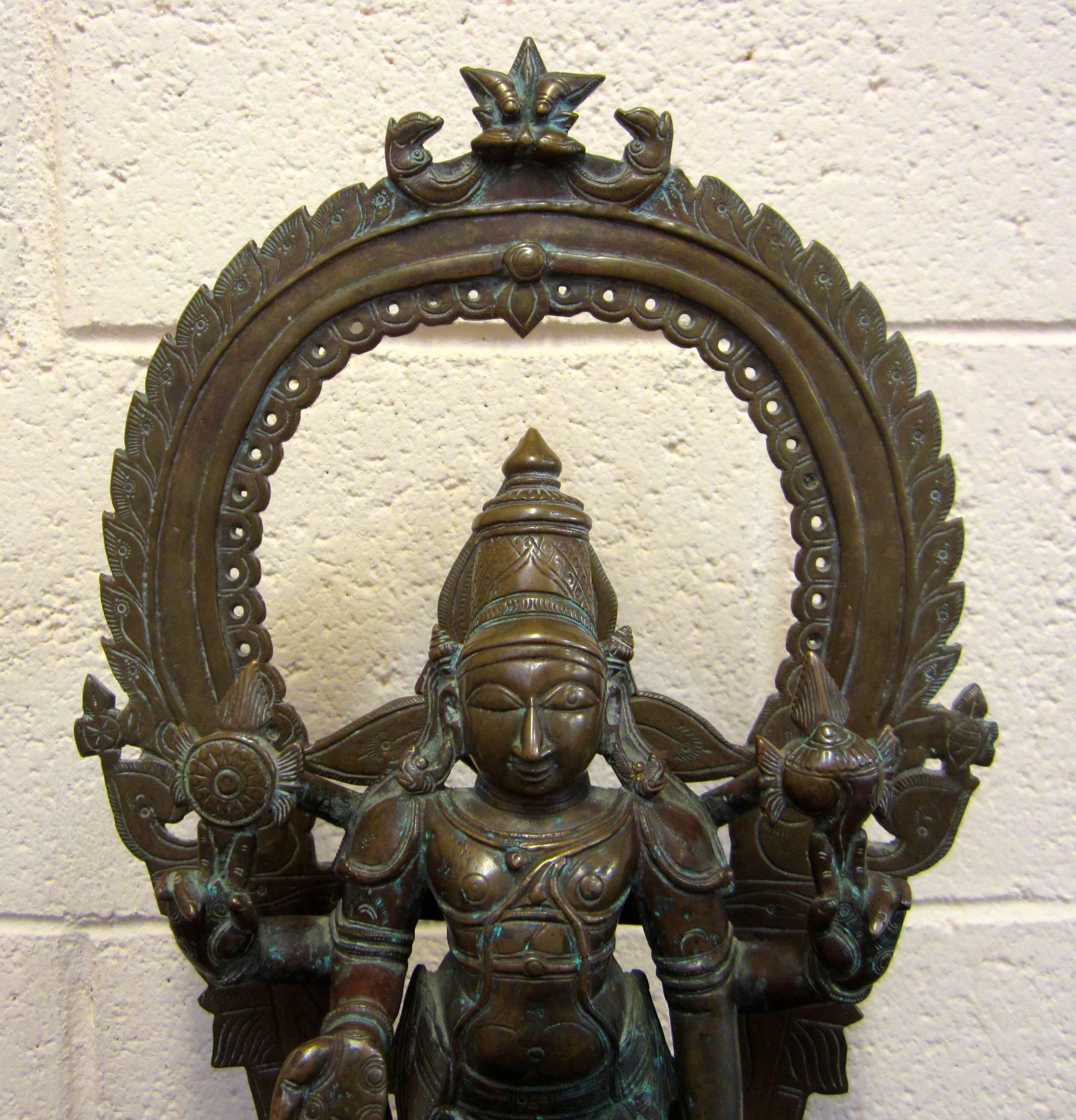 Indian Large Bronze Figure of Vishnu on Garuda For Sale