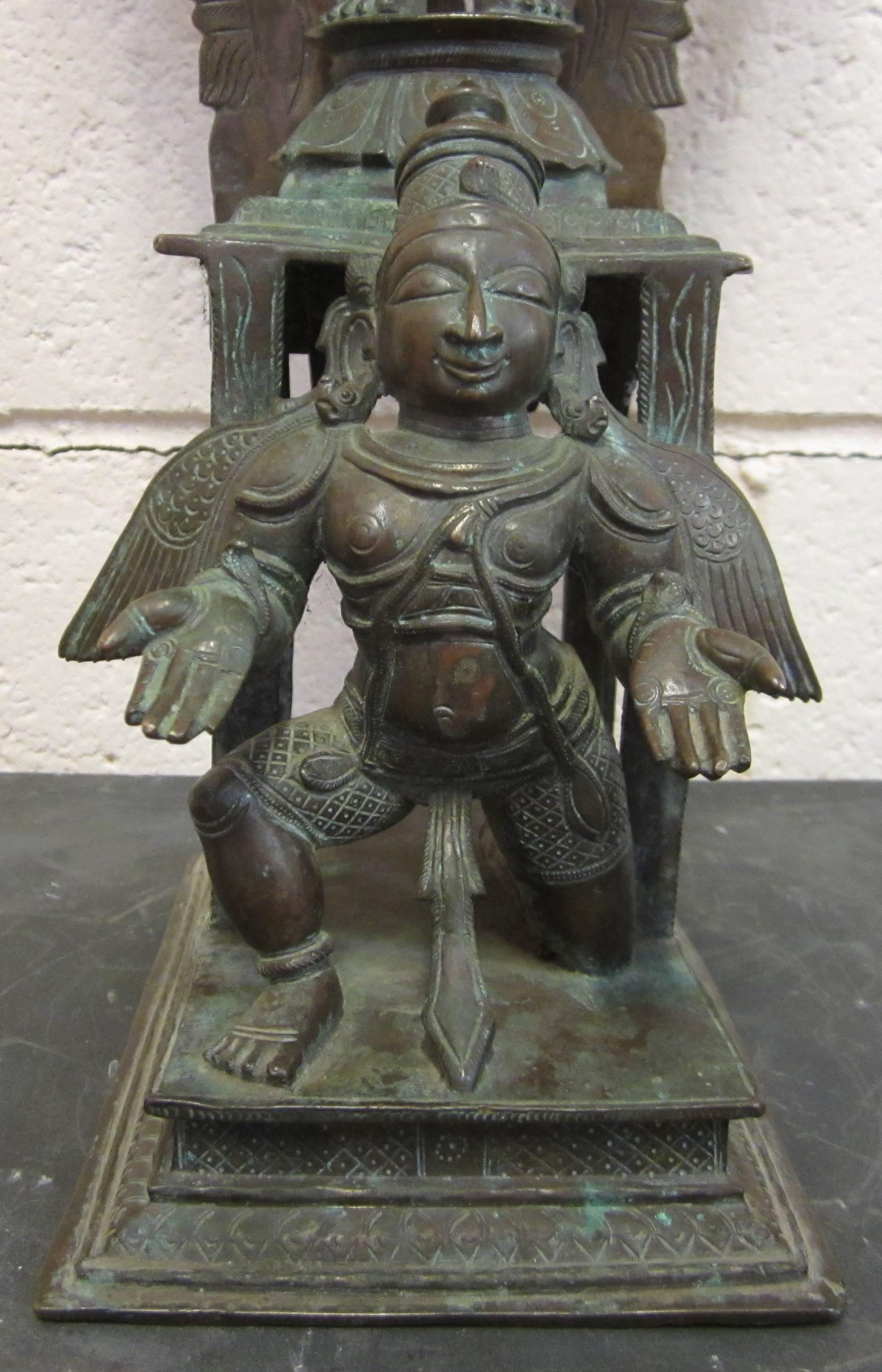 Cast Large Bronze Figure of Vishnu on Garuda For Sale