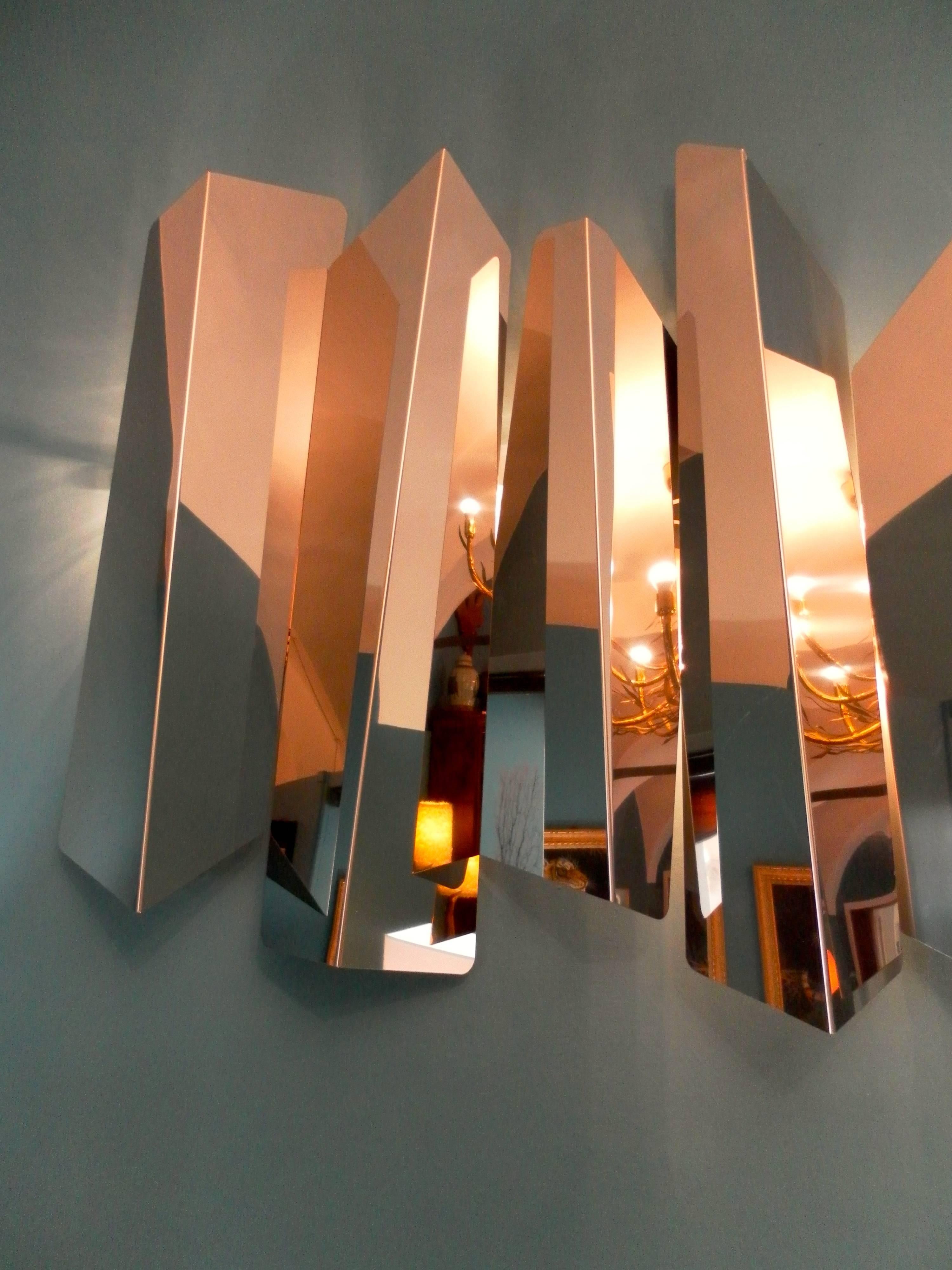 Steel Large and Scenographic Sculptural Wall Light by Mario Torregiani For Sale