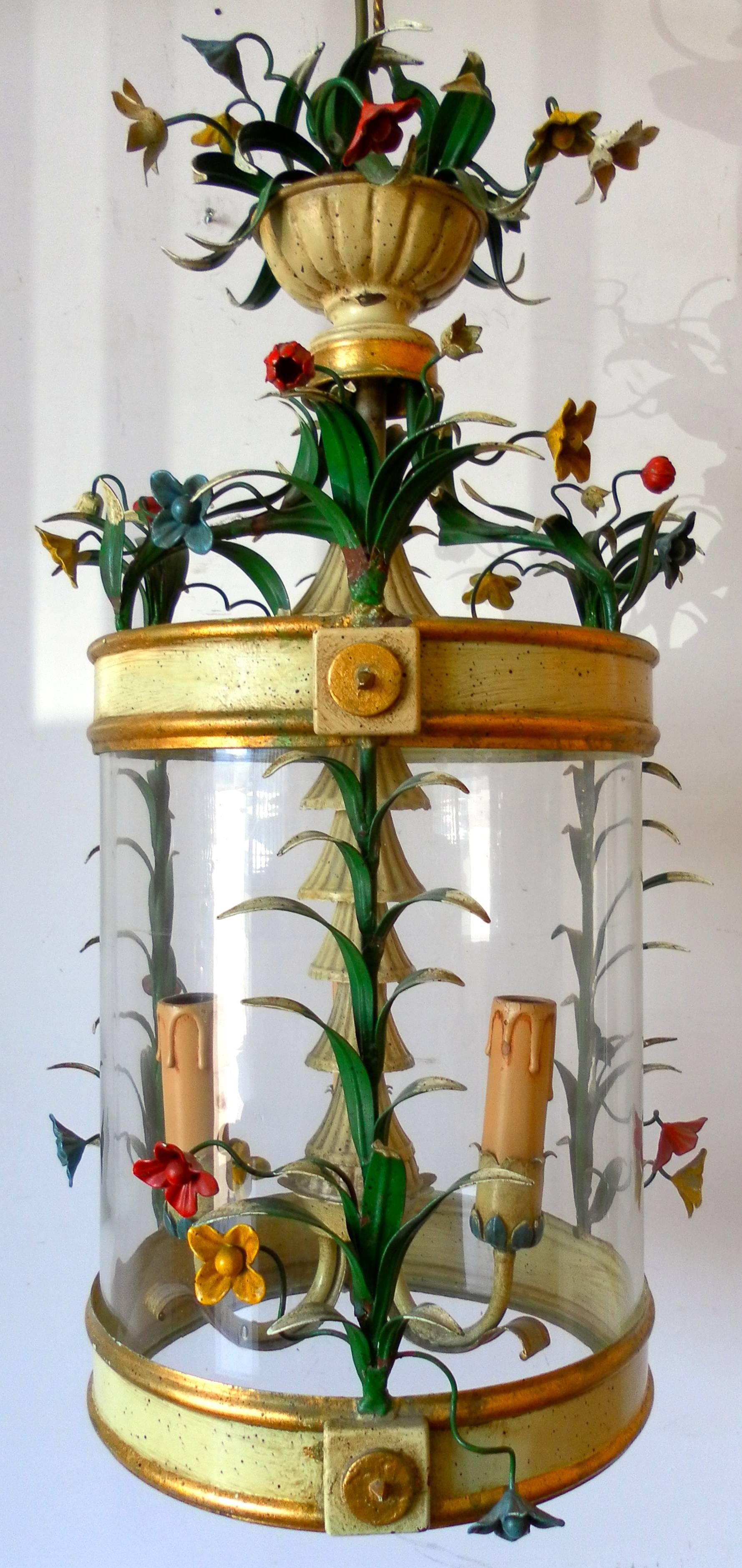 A very fine gilt and lacquered metal and wood with a unique round glass. With three lights, Italy, circa 1940.