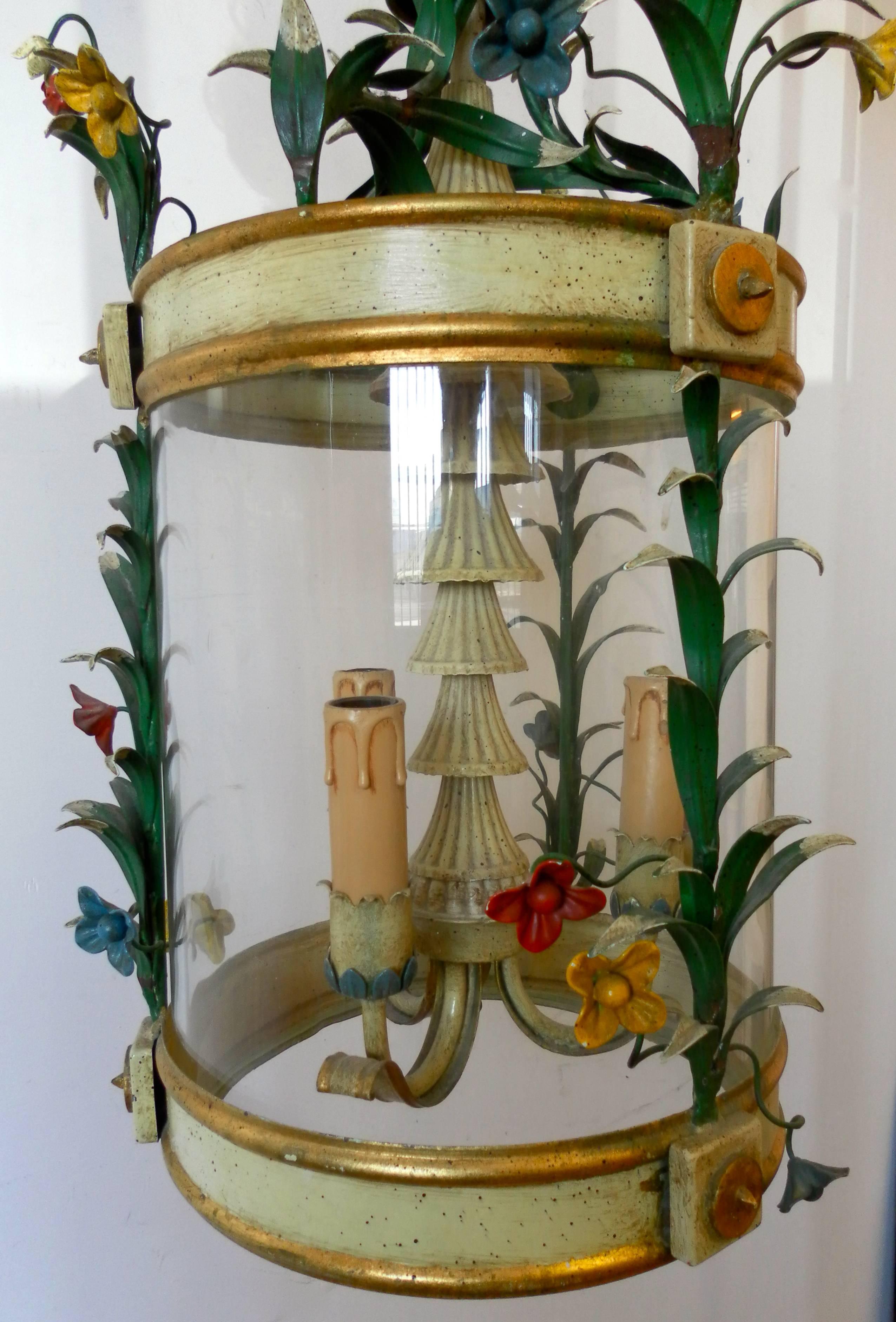 Italian Gilt and Lacquered Floral Lantern For Sale