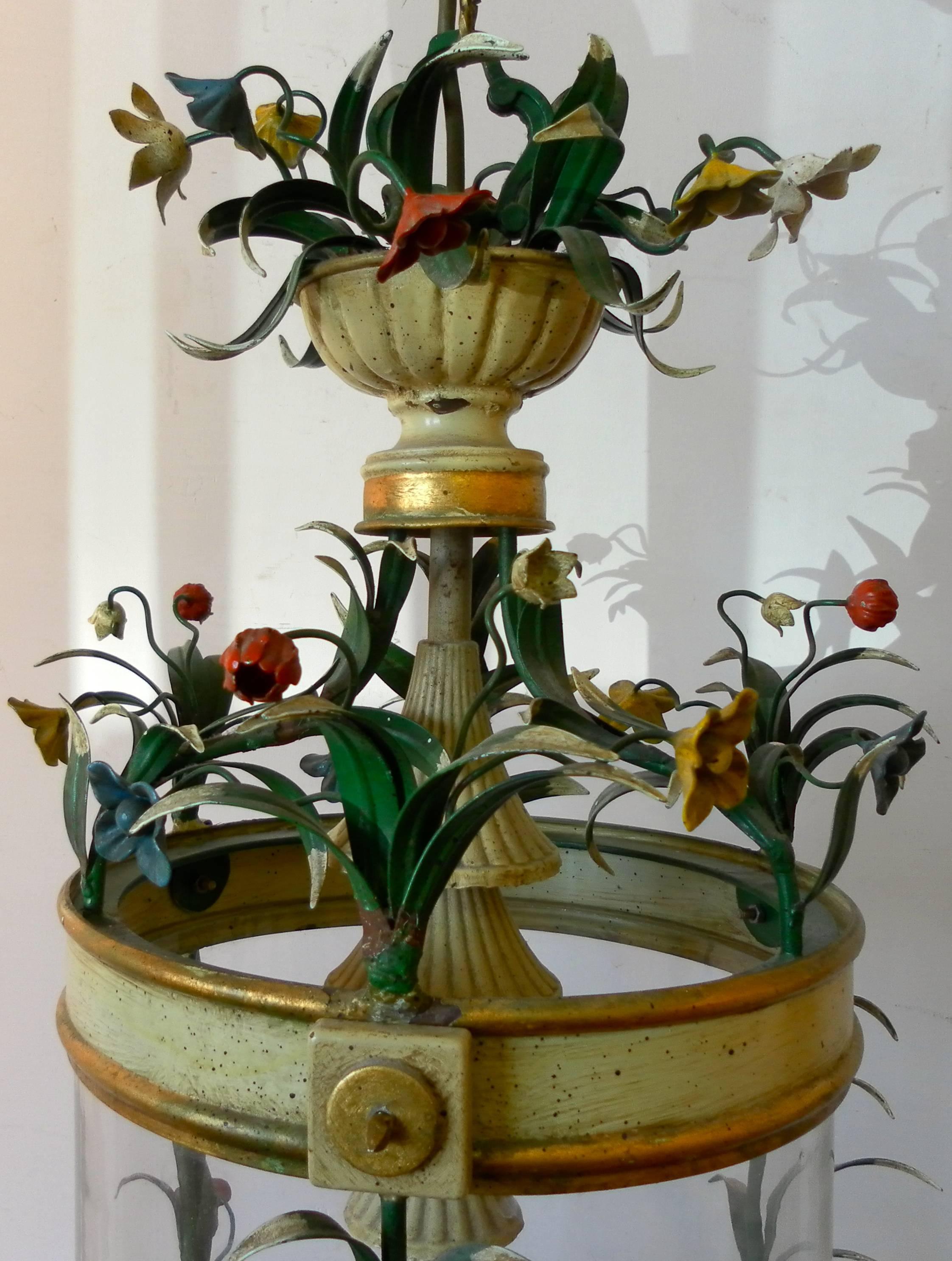 20th Century Gilt and Lacquered Floral Lantern For Sale
