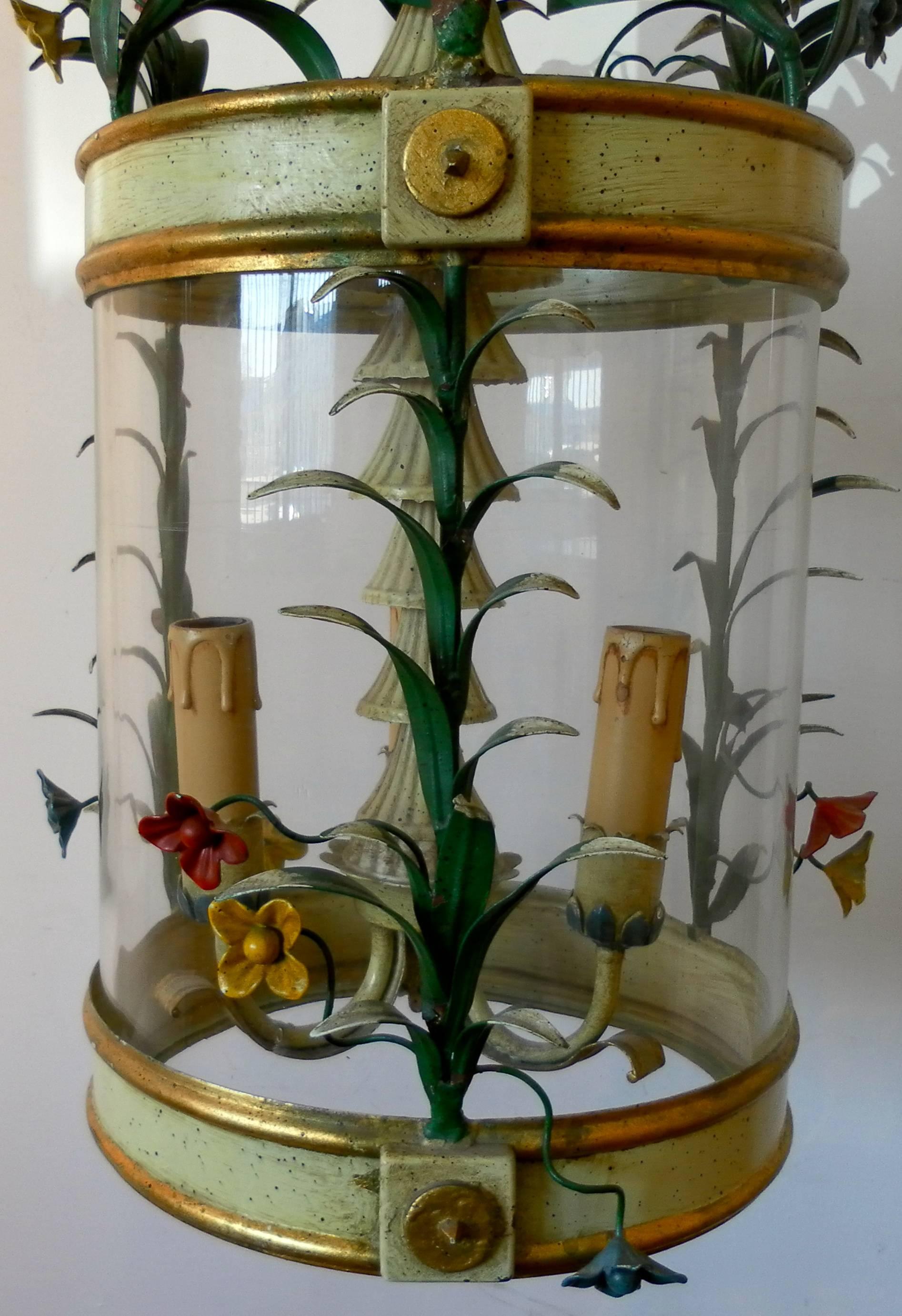 Metal Gilt and Lacquered Floral Lantern For Sale