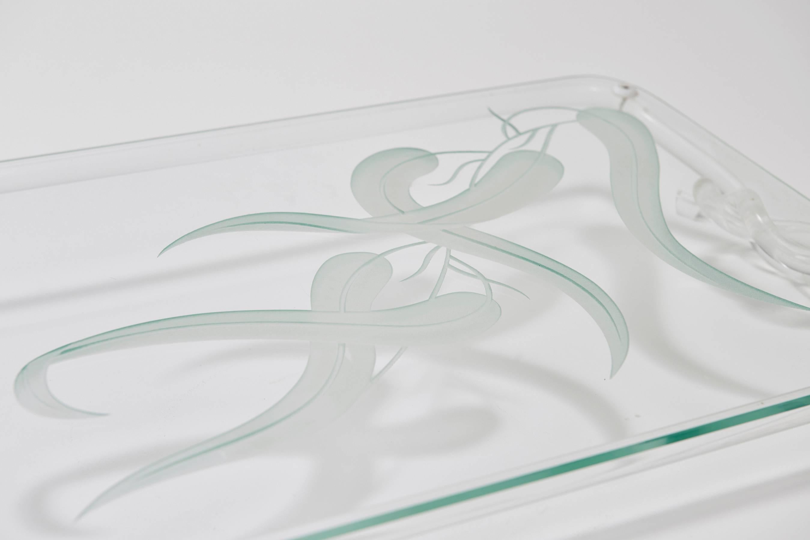Mid-Century Modern Etched Glass and Lucite Tray by Dorothy Thorpe, circa 1941