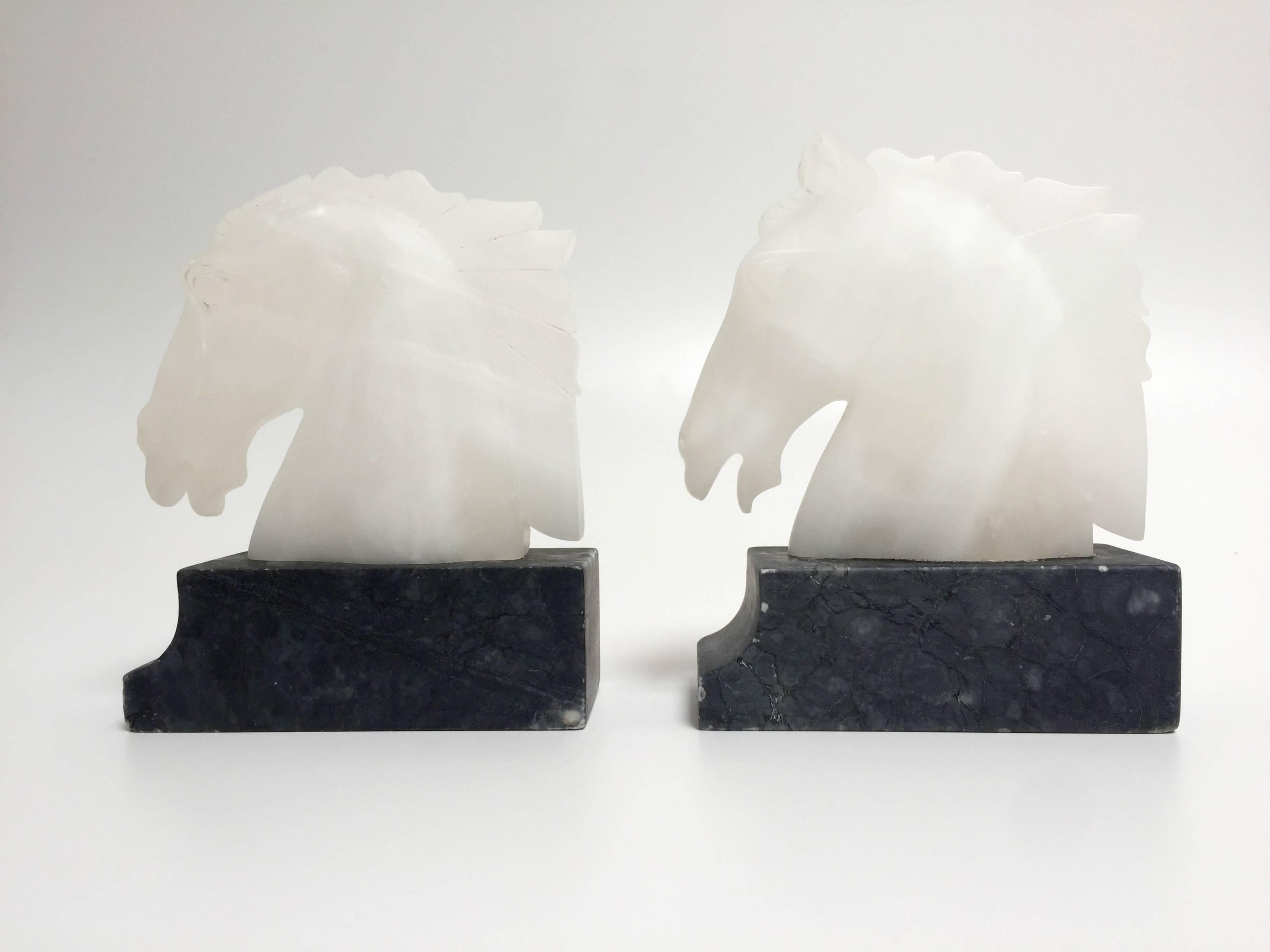Mid-Century Modern Pair of Vintage Alabaster Horse Head Bookends