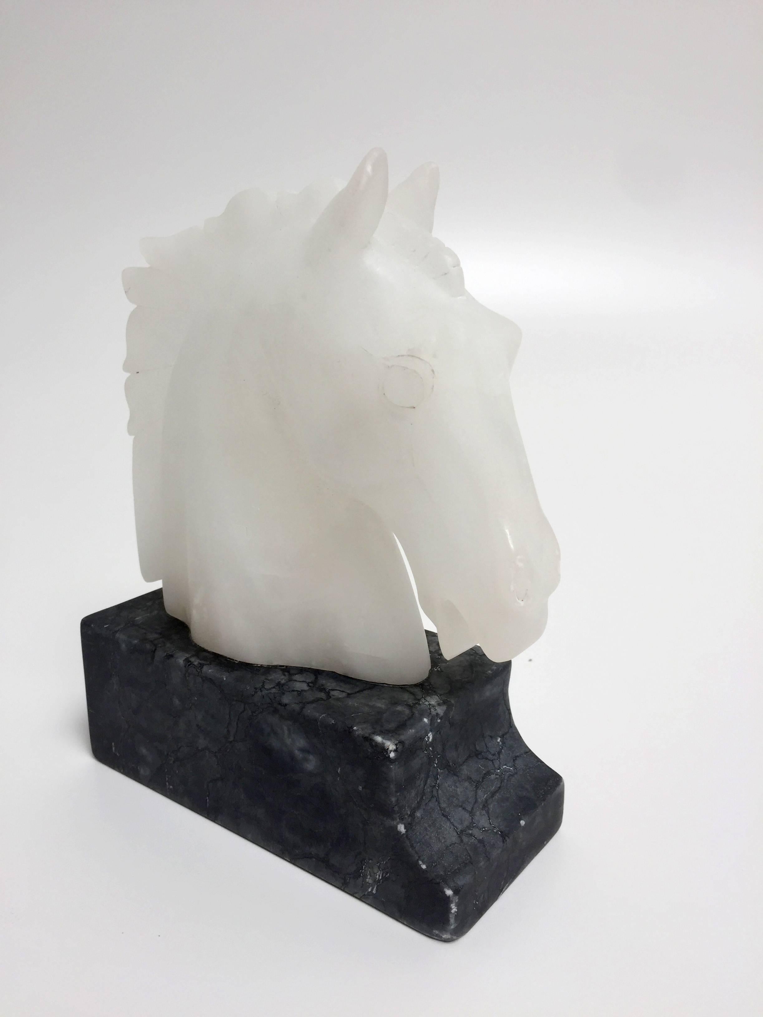 Pair of Vintage Alabaster Horse Head Bookends 1