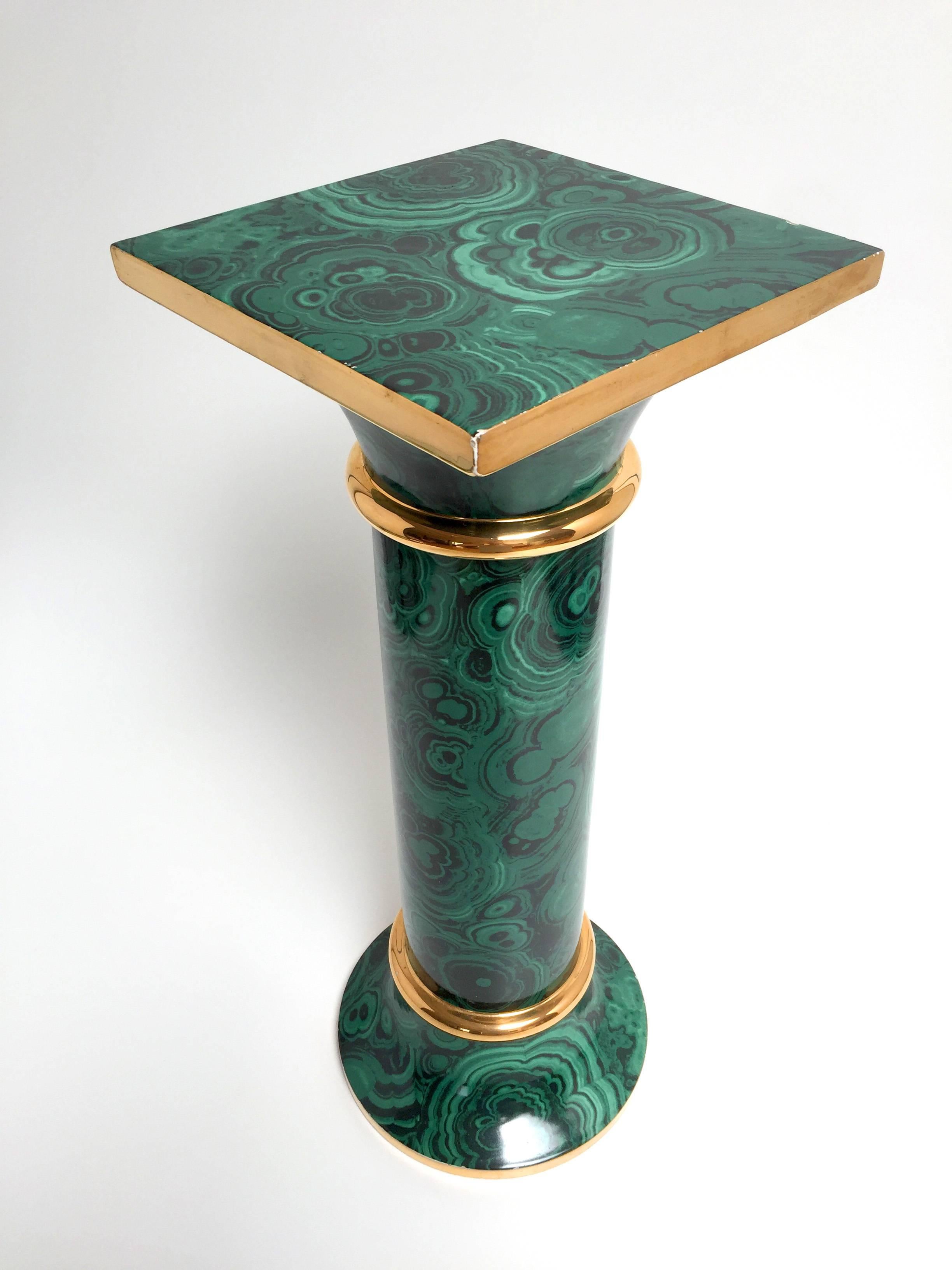 Mid-Century Modern Italian Faux Malachite Pedestal or Column in the Style of Piero Fornasetti For Sale