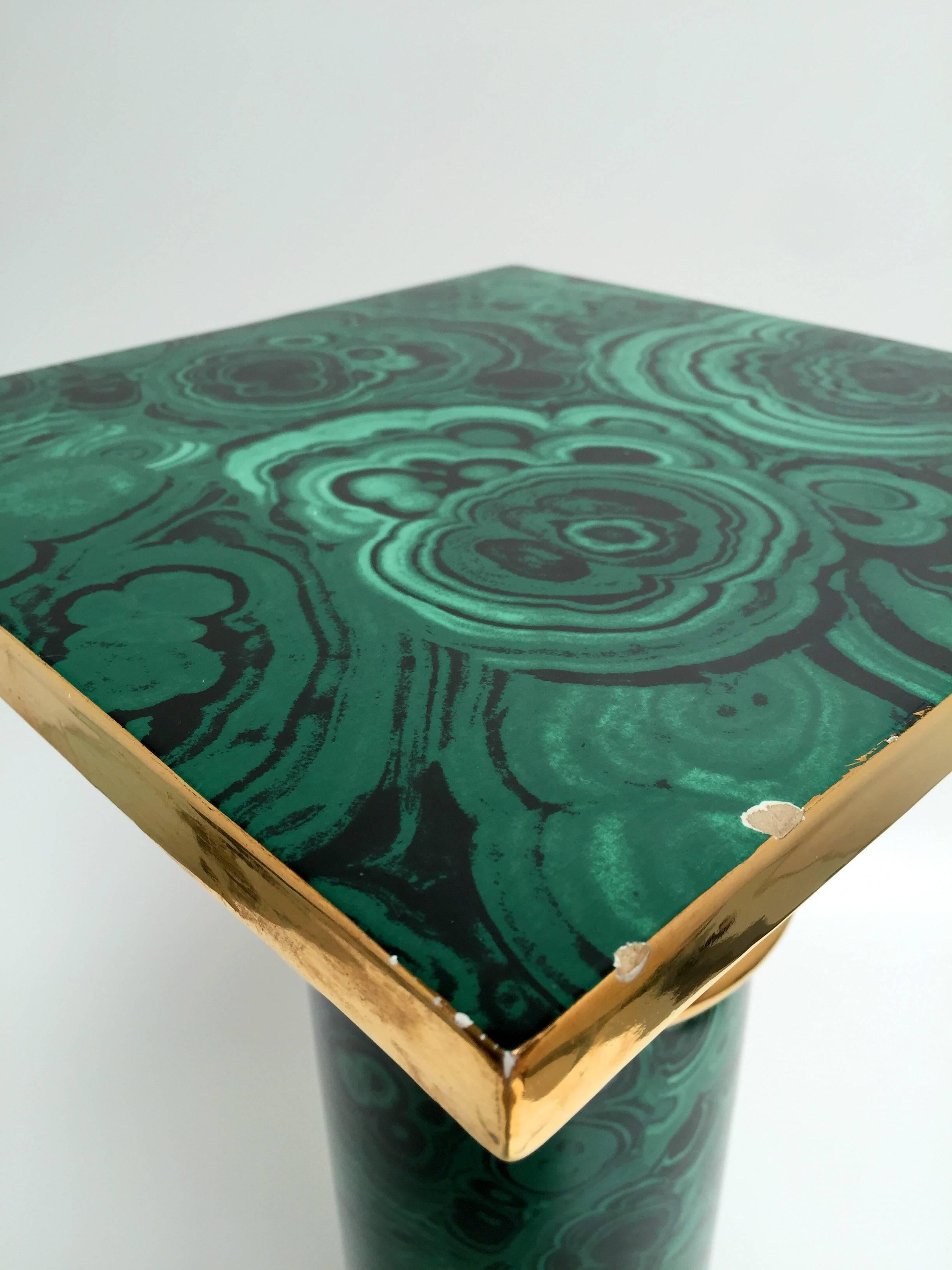 Gilt Italian Faux Malachite Pedestal or Column in the Style of Piero Fornasetti For Sale