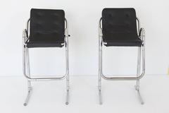 Pair of Modern Chrome and Leather Jerry Johnson "Arcadia" Tall Bar Stools, 1960s