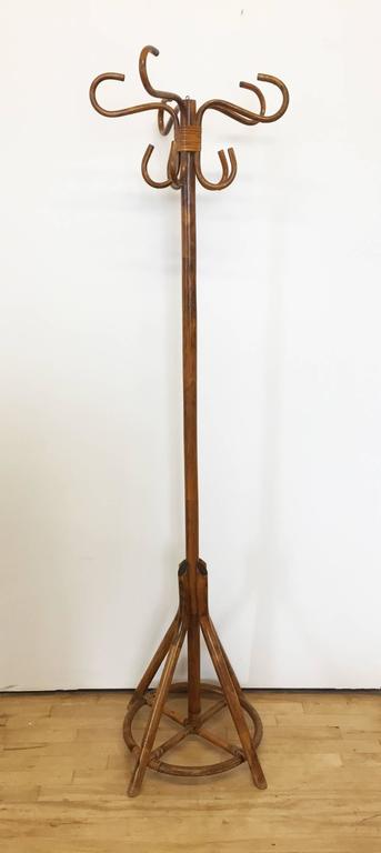 Fun And Quirky Vintage Coat Rack Or Stand Made From Stained Bamboo Five Double Hooks