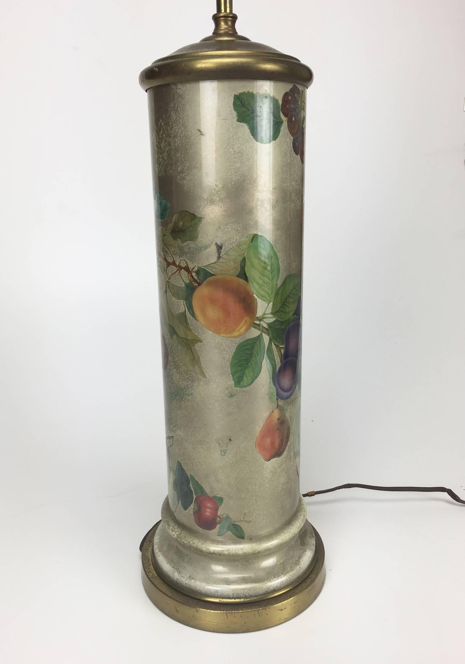 Mid-Century Decoupage Silvered Glass Table Lamp with Fruit Design In Good Condition In Los Angeles, CA