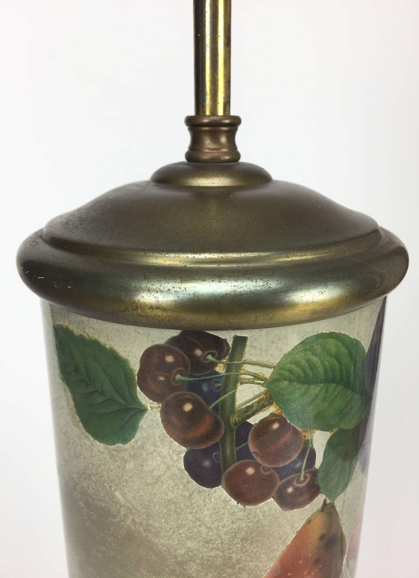 Mid-20th Century Mid-Century Decoupage Silvered Glass Table Lamp with Fruit Design