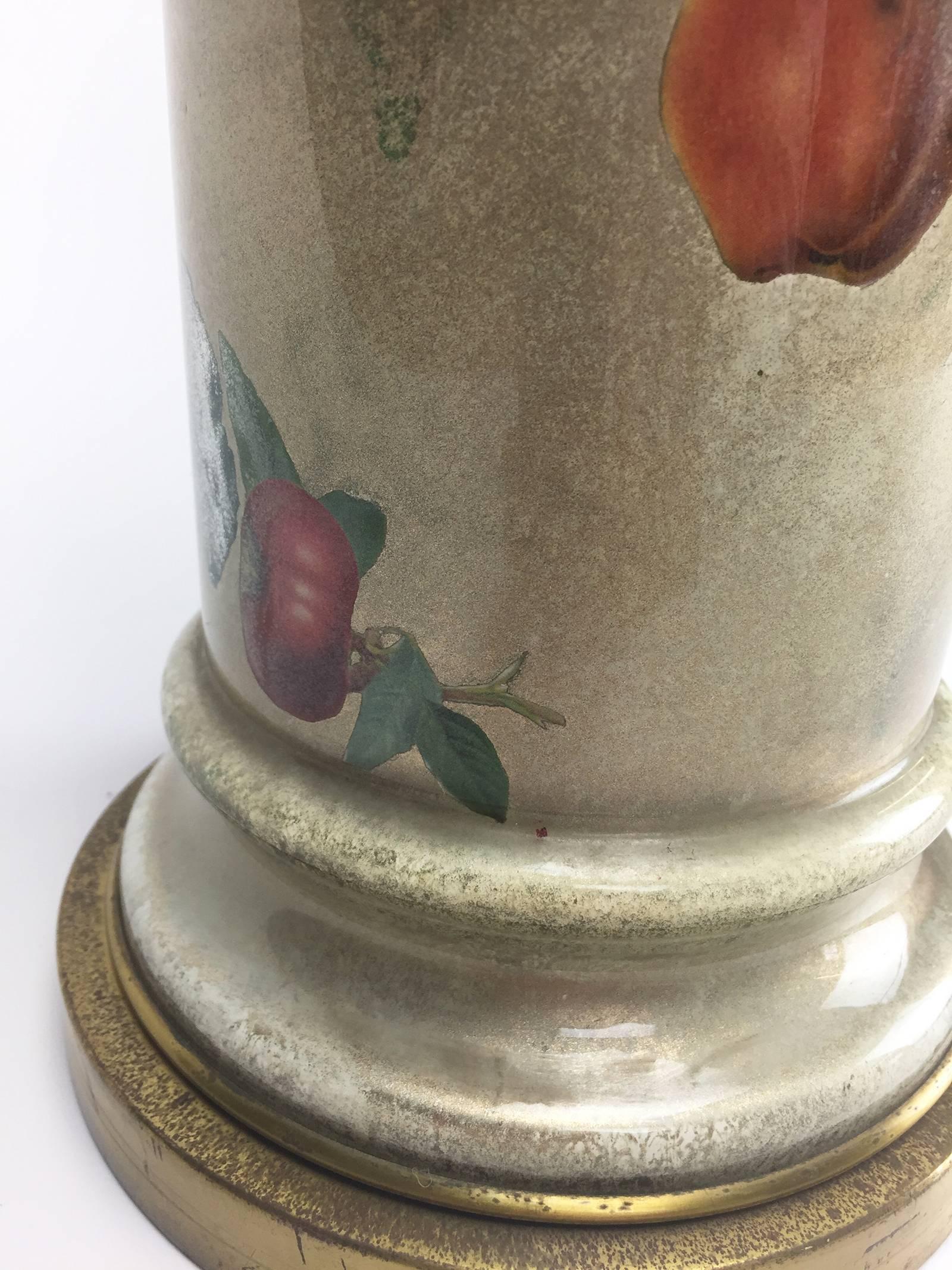 Mid-Century Decoupage Silvered Glass Table Lamp with Fruit Design 2