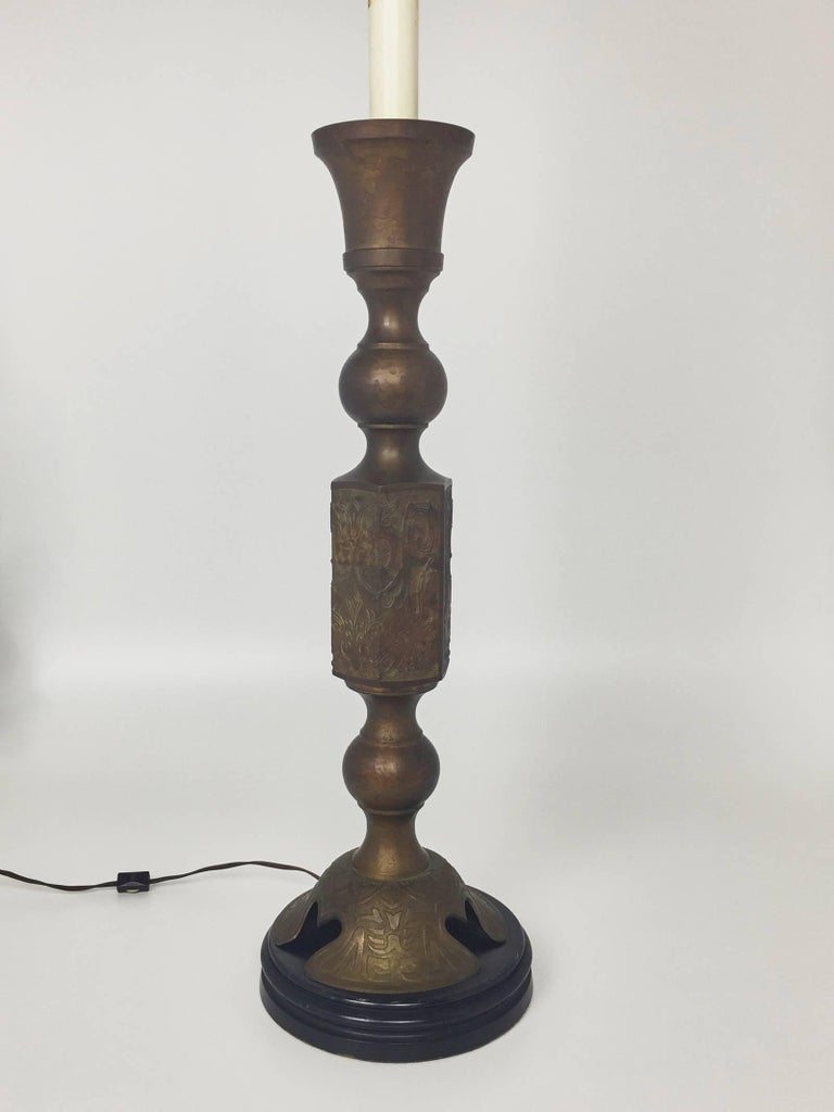 Tall Mid Century Modern Paa Brass Table Lamp With Embossed Design Anglo Indian Tall Mid Century Modern Paa Brass Table Lamp With Embossed Design For