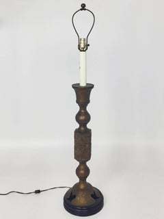 Tall Mid-Century Modern Pagoda Brass Table Lamp with Embossed Design