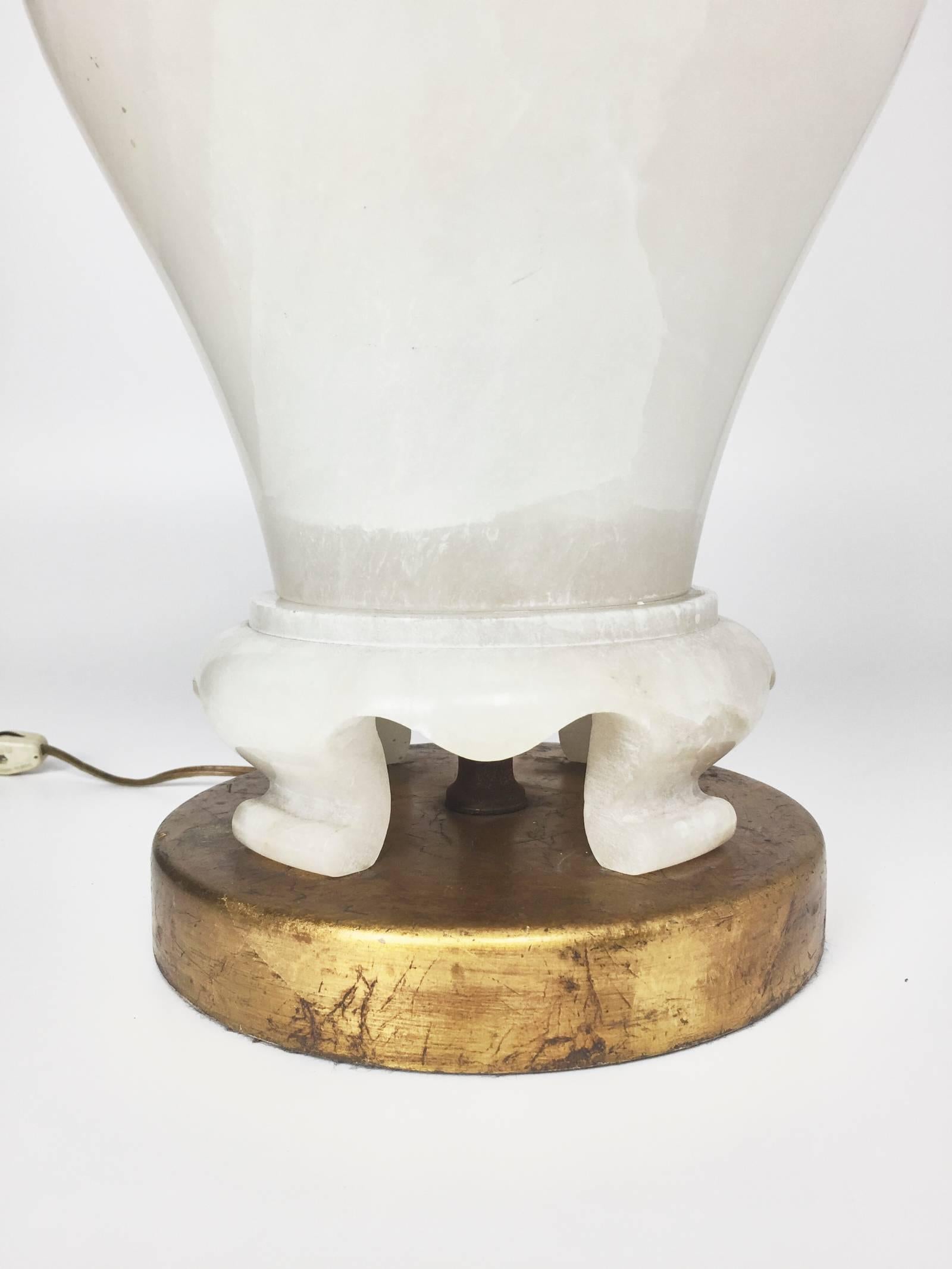 Large Mid-Century Modern Carved Alabaster Urn Form Table Lamp by Marbro, 1950s 1