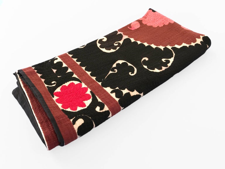 Oversized Vintage Suzani Embroidered Floor or Pet Pillow For Sale at 1stdibs