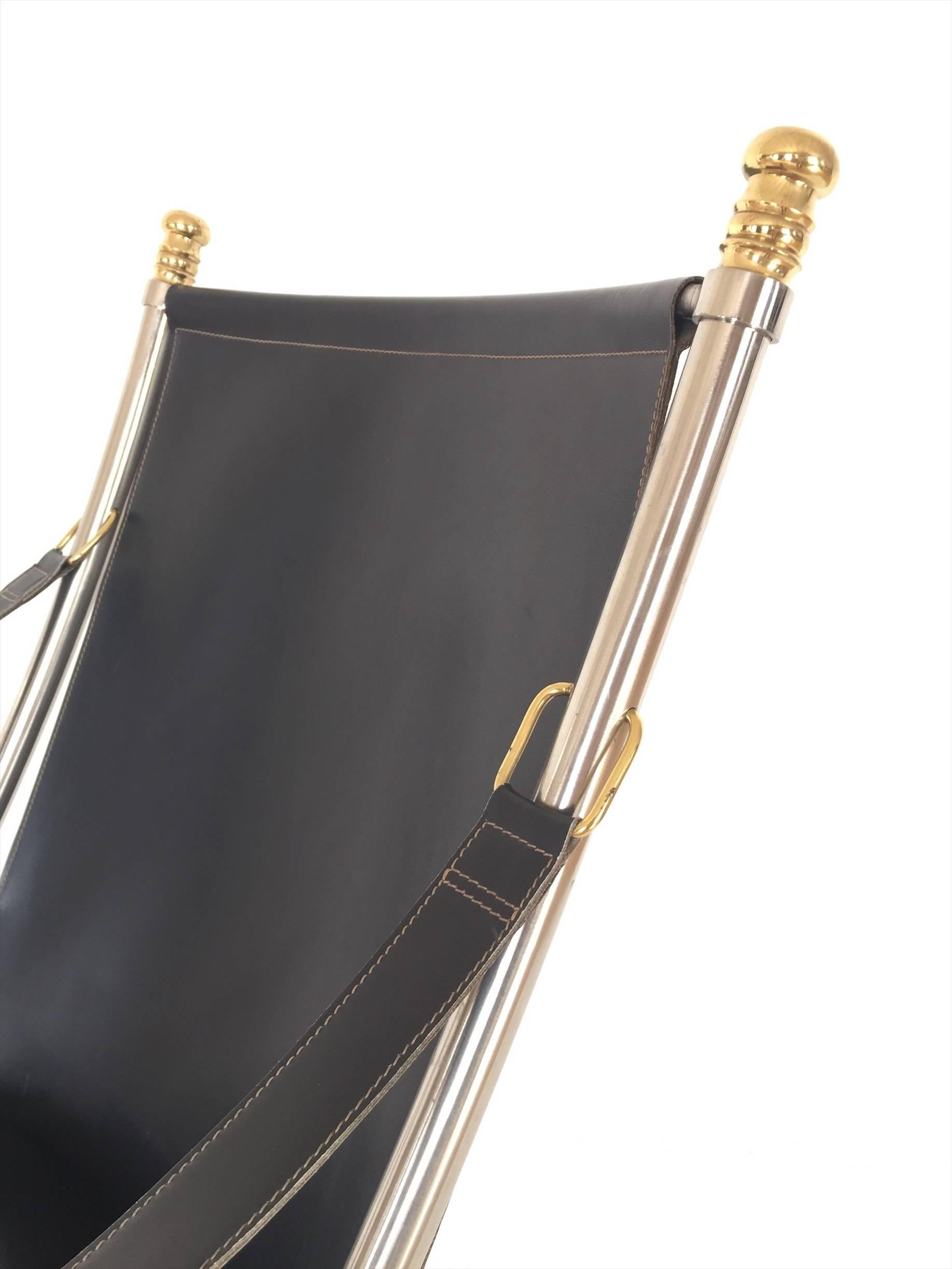 Folding Steel and Brass Campaign Chair by Maison Jansen, Italy, 1970s 2