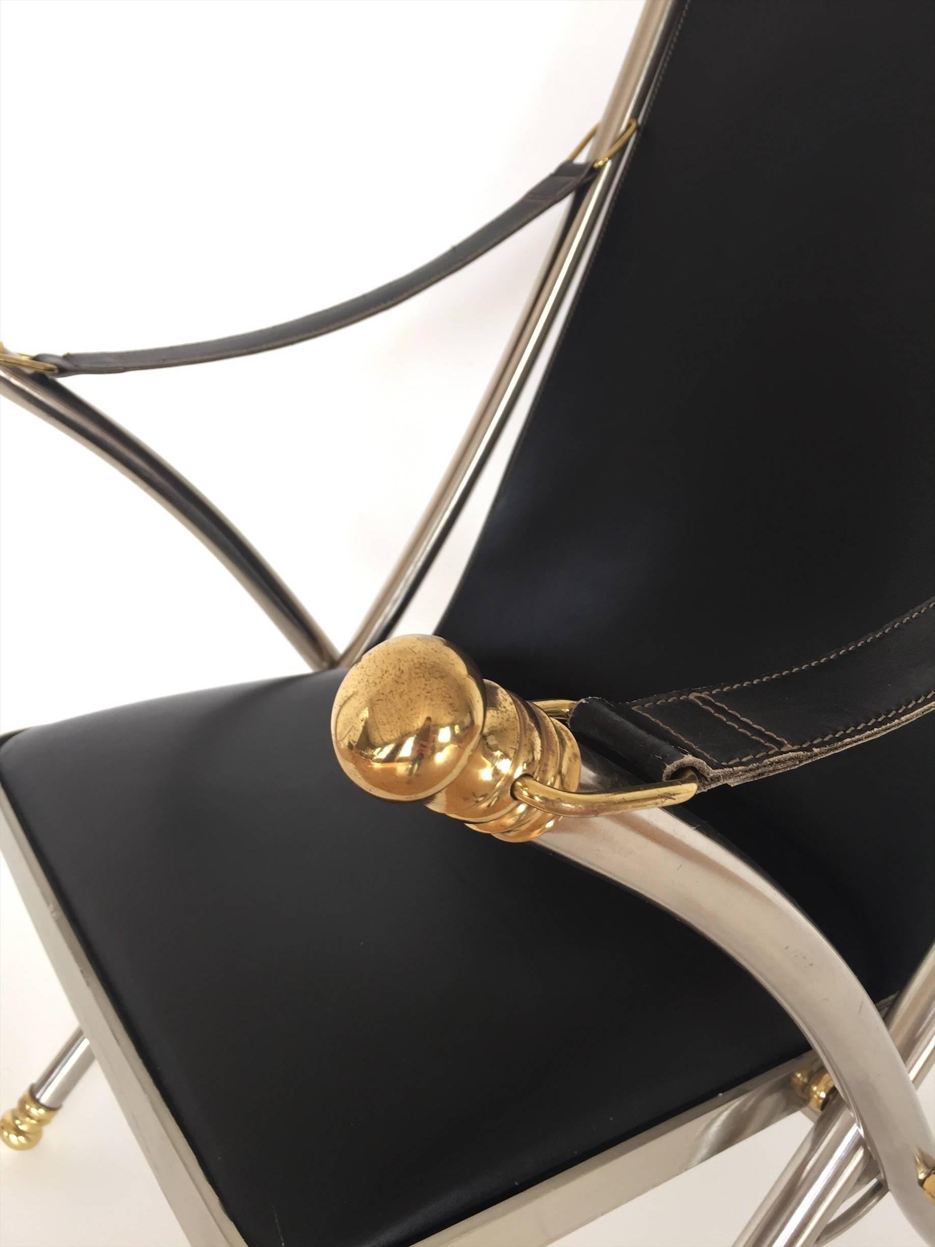 Folding Steel and Brass Campaign Chair by Maison Jansen, Italy, 1970s 1