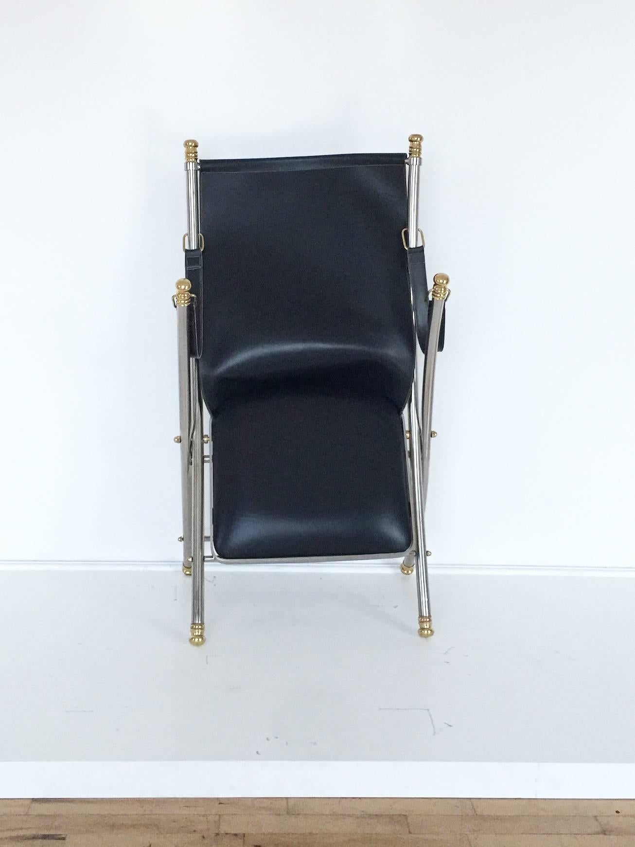 Folding Steel and Brass Campaign Chair by Maison Jansen, Italy, 1970s 3