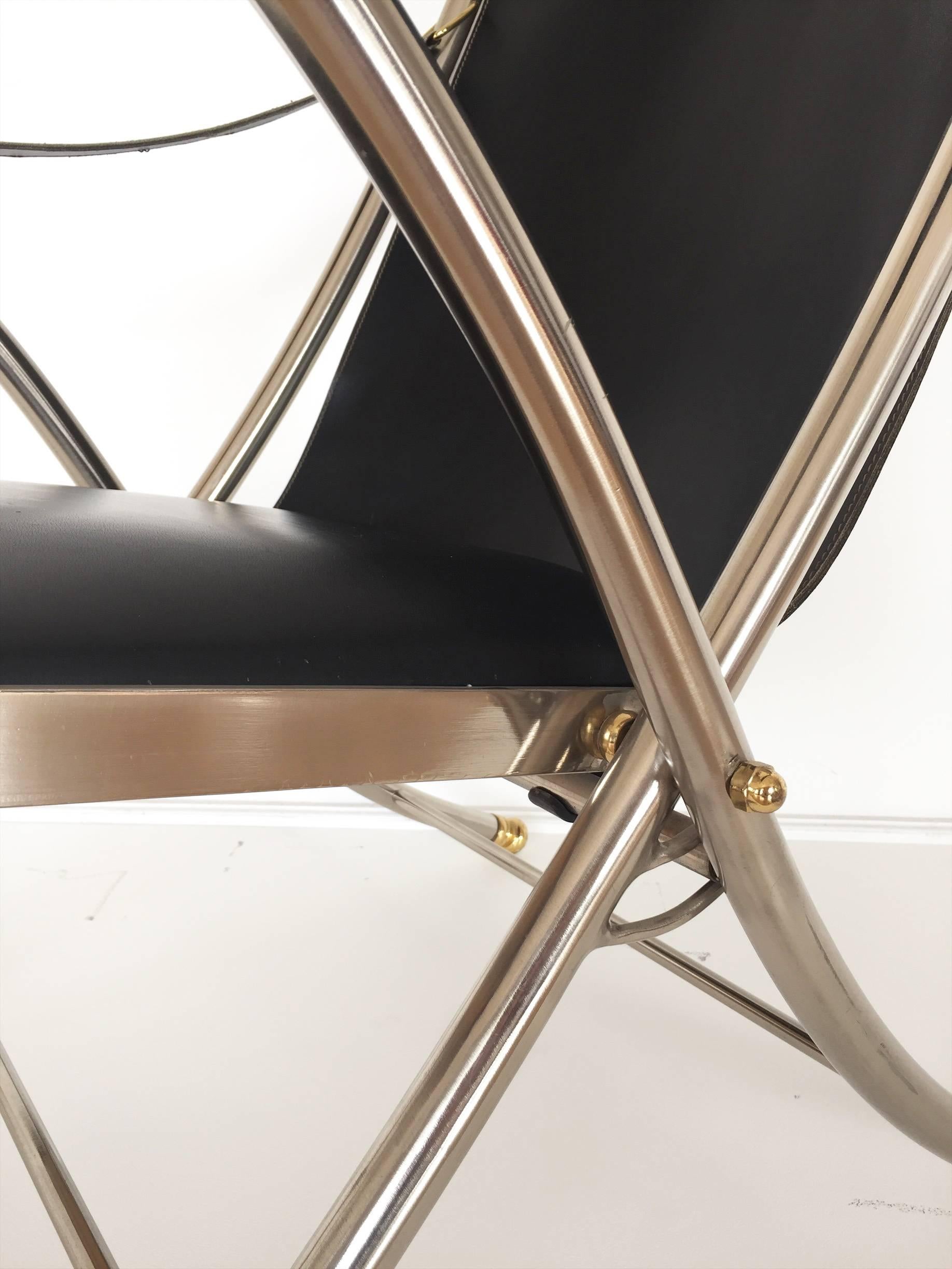 Folding Steel and Brass Campaign Chair by Maison Jansen, Italy, 1970s In Good Condition In Los Angeles, CA