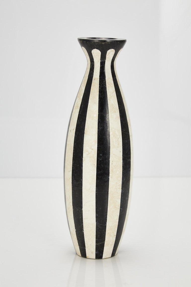 Black and White Striped Postmodern Tessellated Stone "Roma" Vase, 1990s