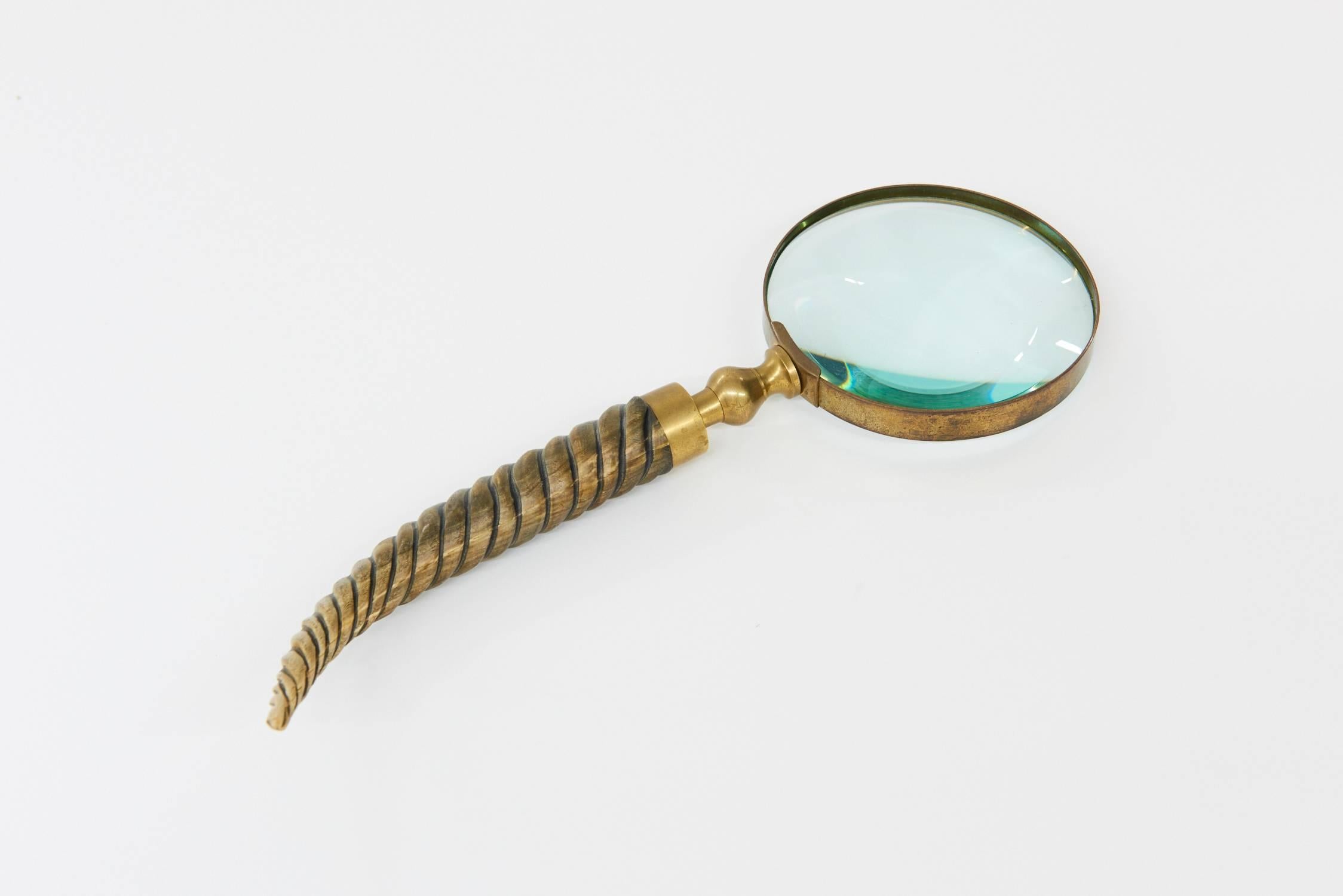 Vintage Magnifying Glass with Carved Wood Handle In Good Condition In Los Angeles, CA