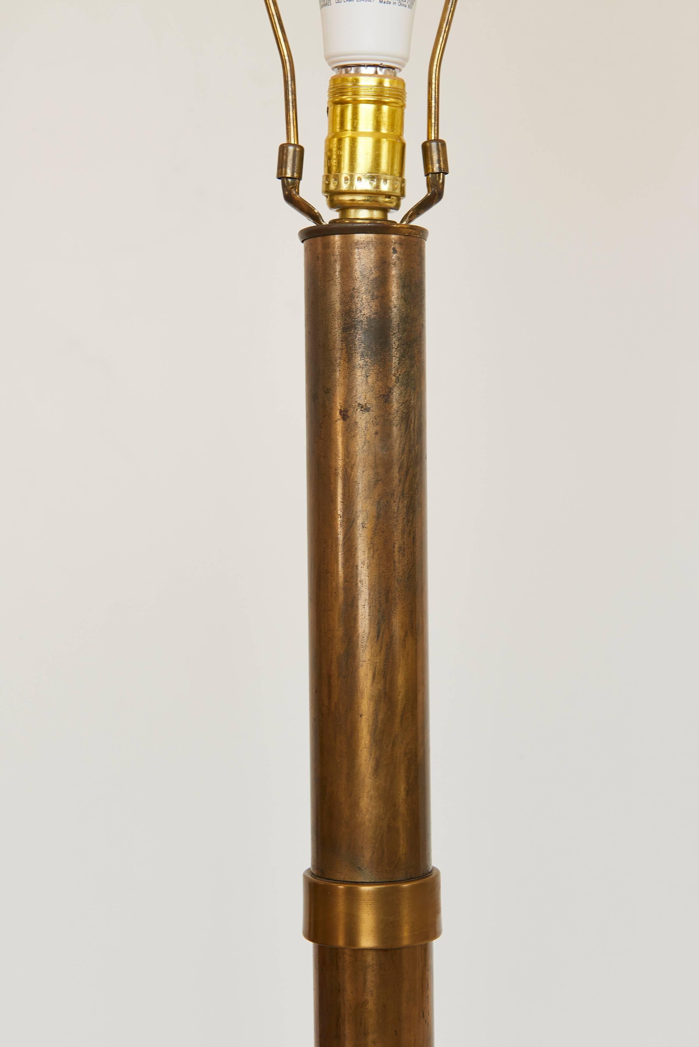 Brutalist Brass 'Bamboo' Floor Lamp, style of Mastercraft, 1970s