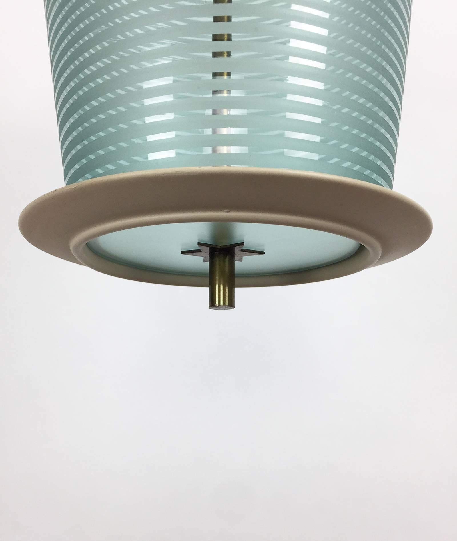 Mid-Century Modern Vintage Etched Glass Pendant Lamp or Lantern by Fontana Arte, circa 1935