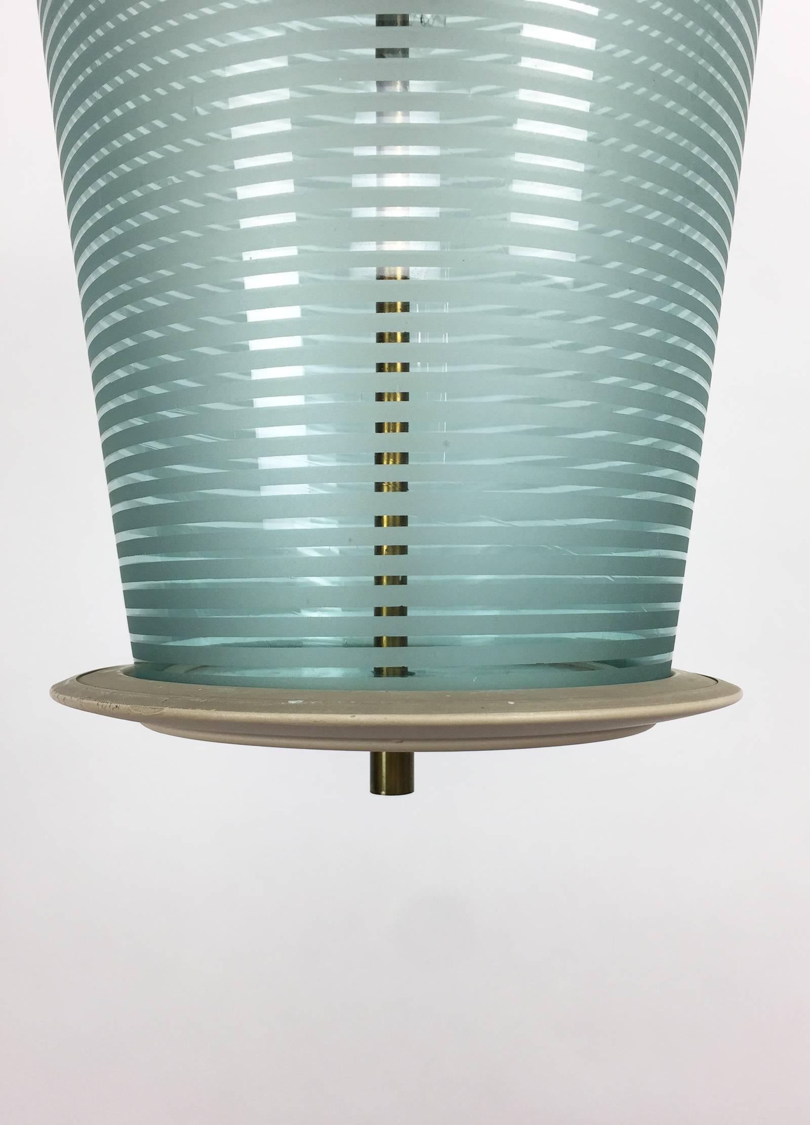 Italian Vintage Etched Glass Pendant Lamp or Lantern by Fontana Arte, circa 1935