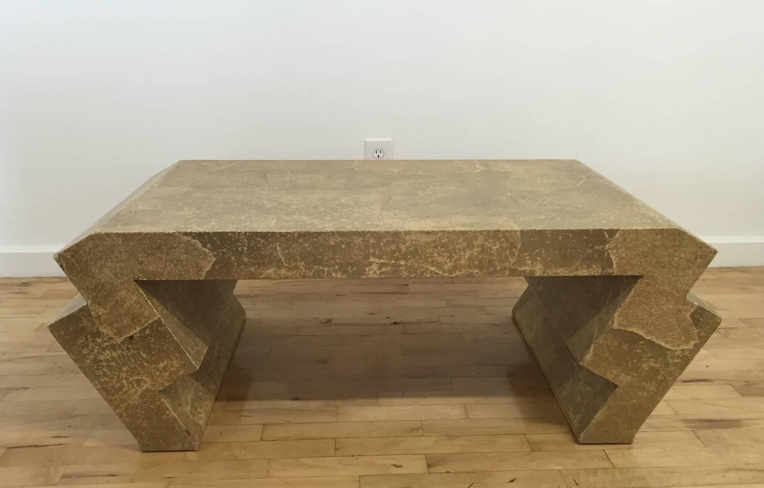 Goatskin Coffee Table with ZigZag Legs, Attributed to Karl Springer